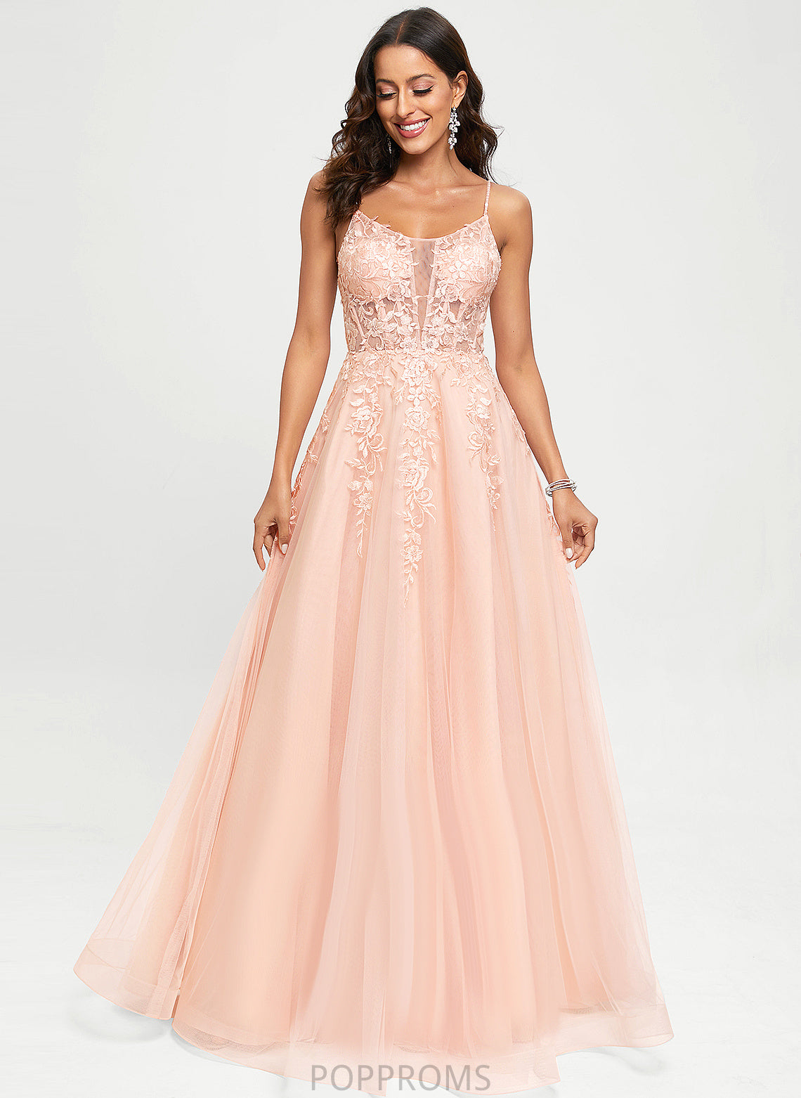 Sequins A-Line Floor-Length Scoop With Mildred Lace Prom Dresses Tulle