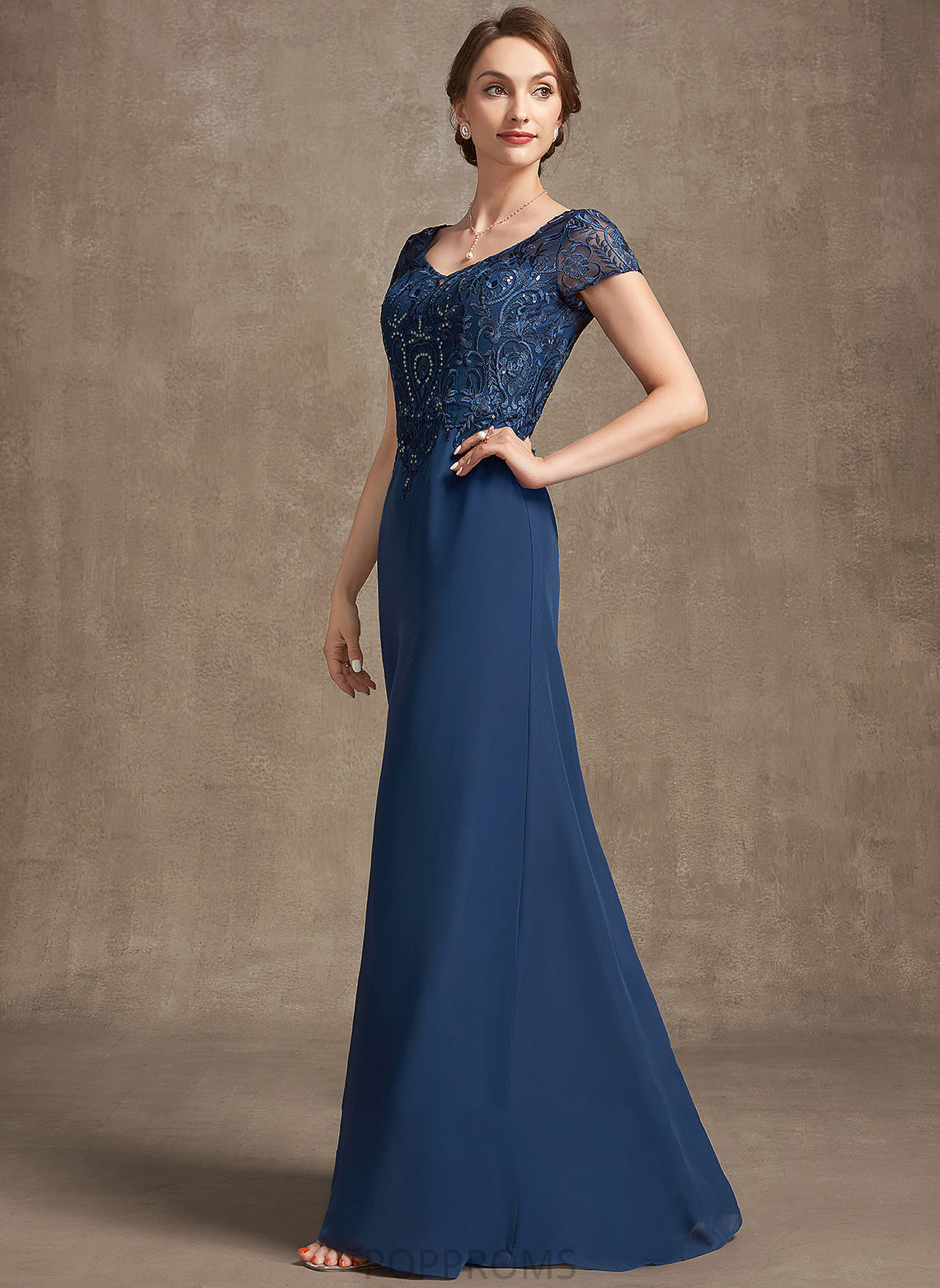 Mother Lace With Chiffon Floor-Length Bride the of Maya Dress A-Line Mother of the Bride Dresses Sequins V-neck