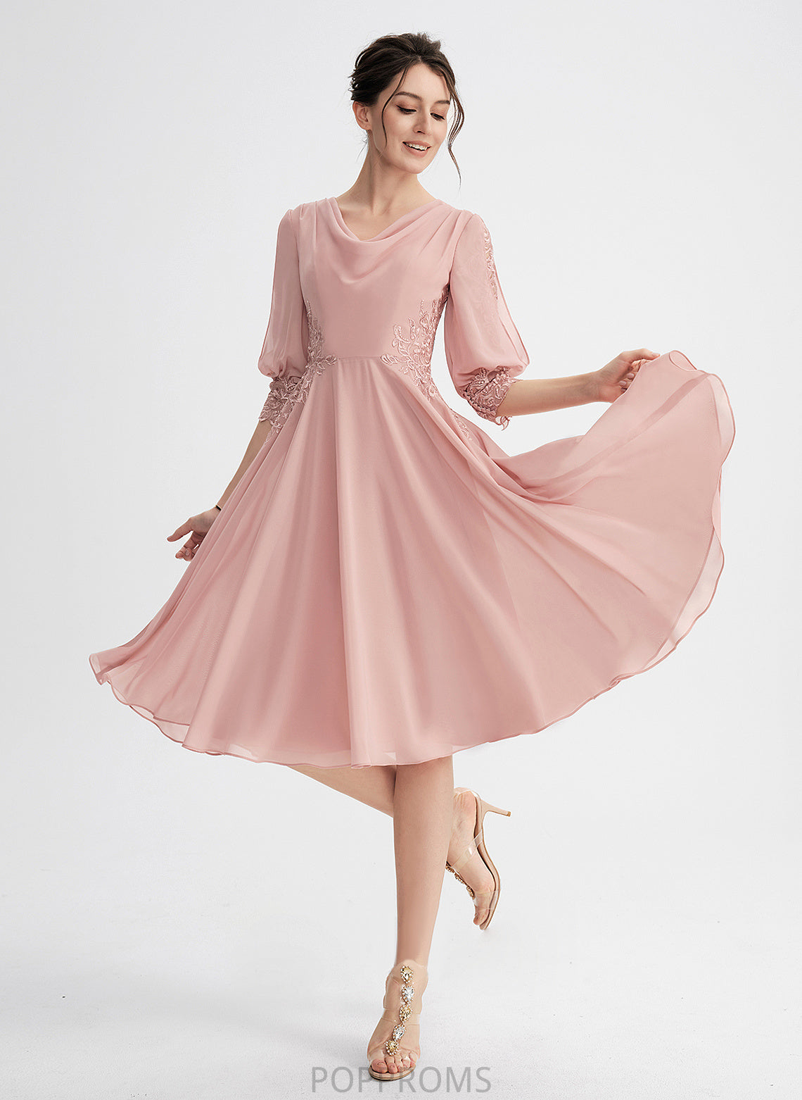 Dress Cowl With Neck Knee-Length Cocktail Chiffon Esperanza Lace A-Line Cocktail Dresses