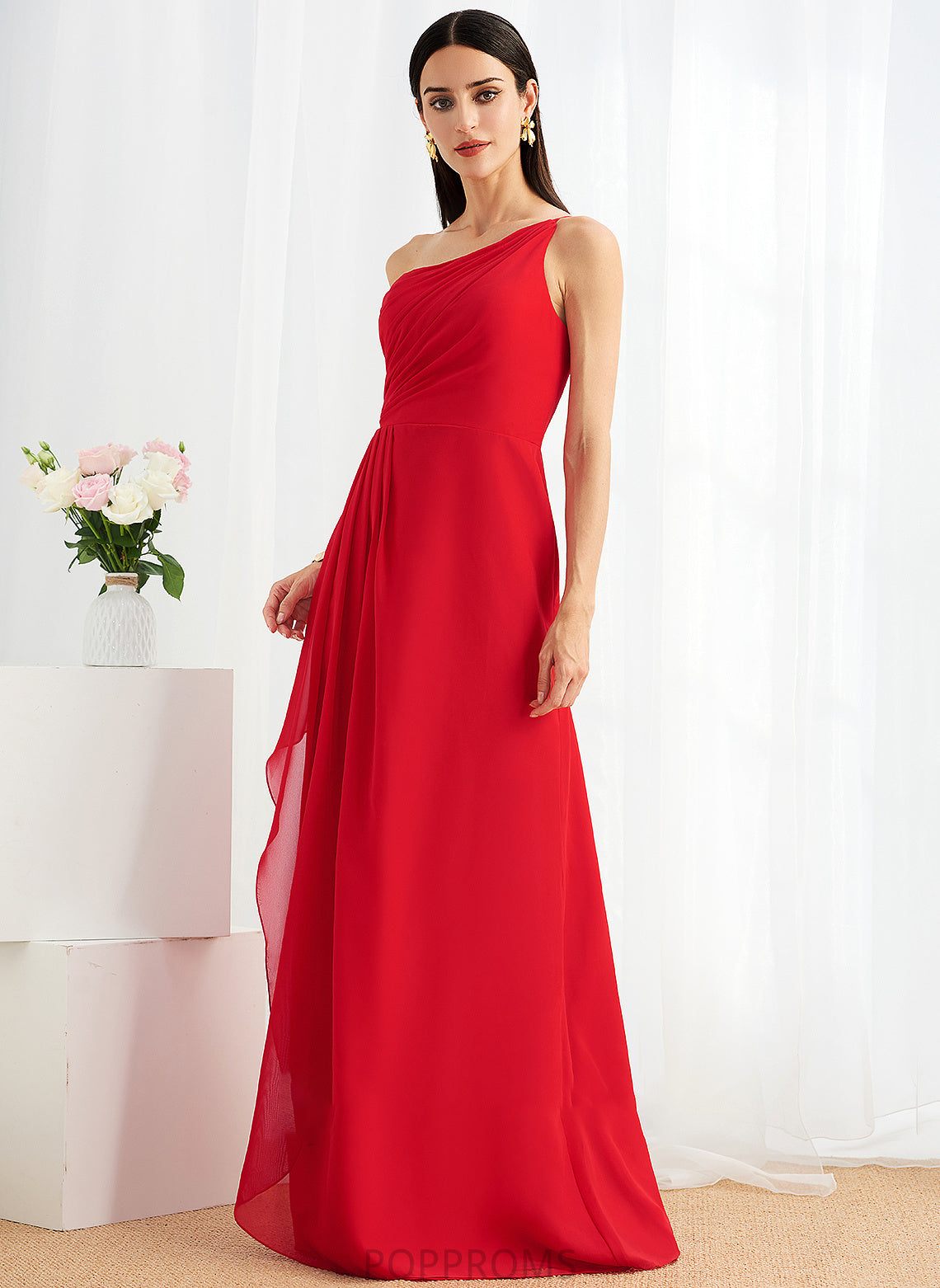 A-Line Neckline Silhouette Length Ruffle Floor-Length Embellishment One-Shoulder Fabric SplitFront Annabelle One Shoulder Bridesmaid Dresses