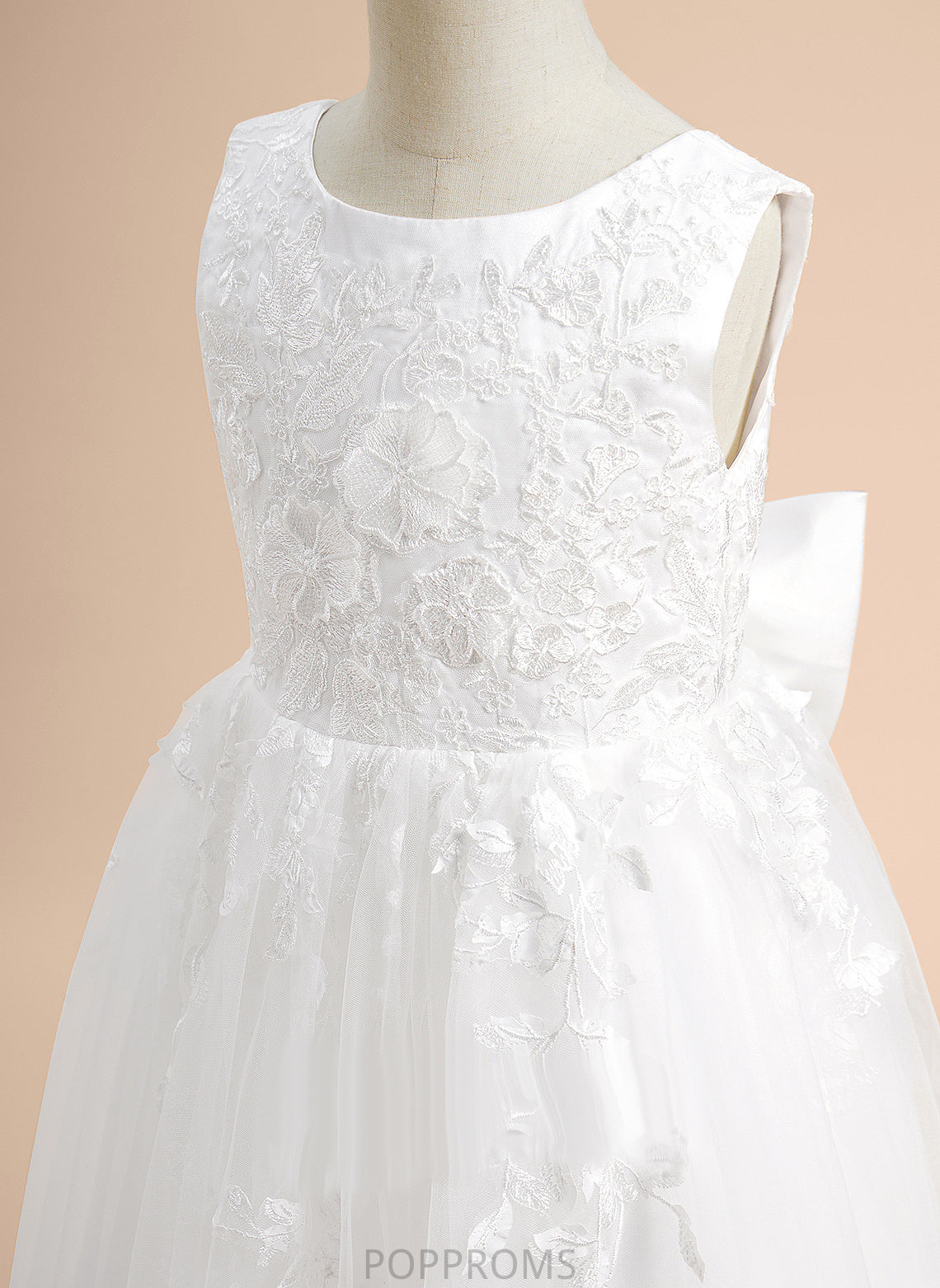 With Dress Girl Kaitlynn Tulle Flower Floor-length Flower Girl Dresses Lace/Flower(s)/Bow(s) - Sleeveless Scoop A-Line Neck