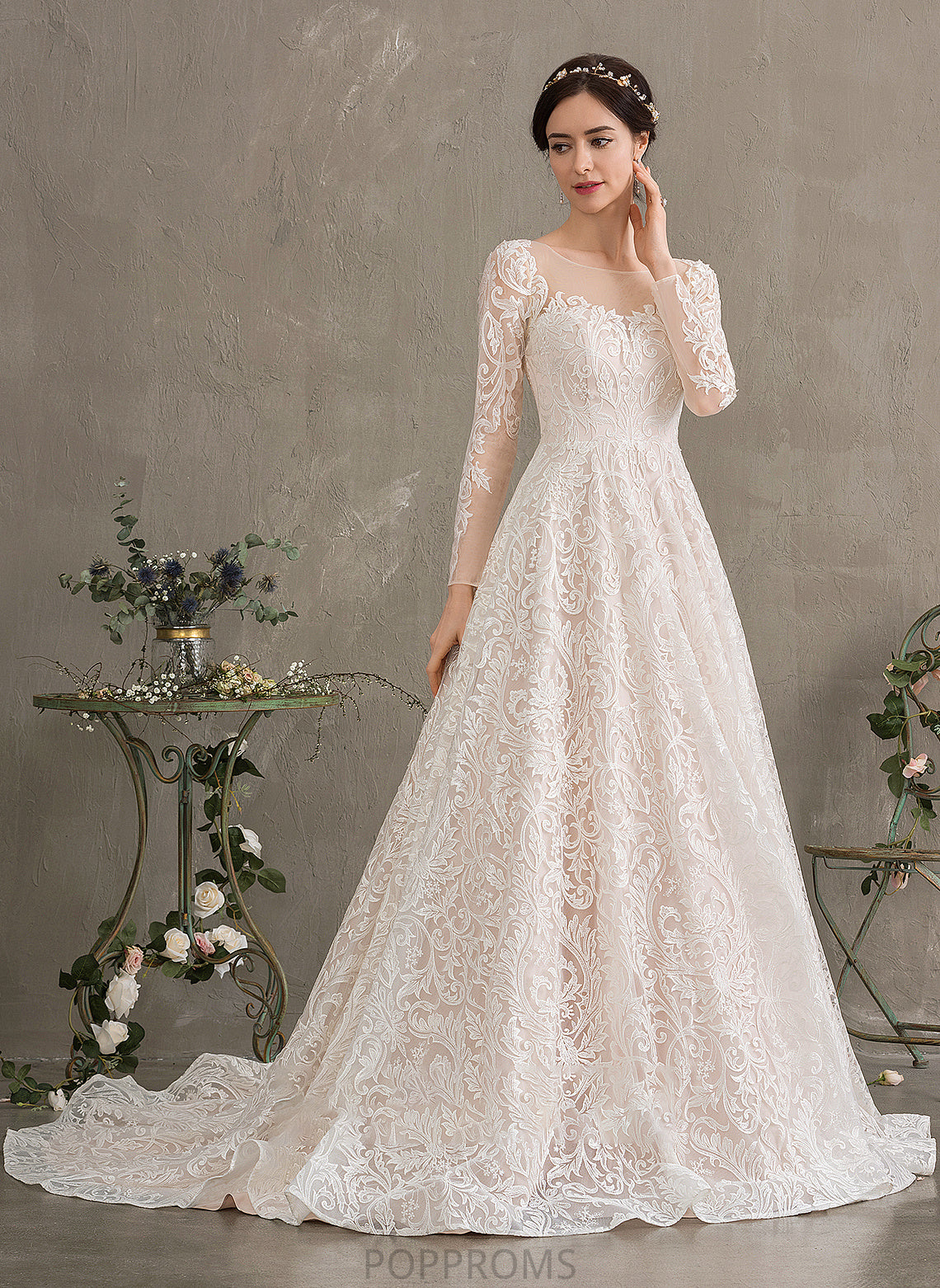 Court Dress Lace Train Ball-Gown/Princess Wedding Dresses Illusion Kaylah Wedding