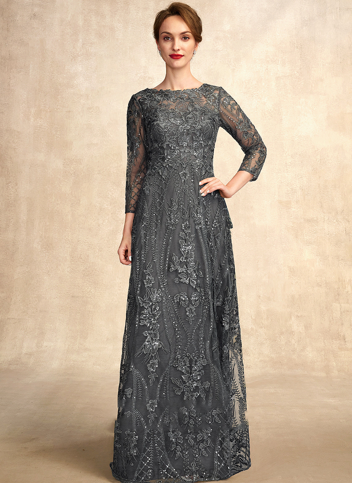 With Sequins A-Line Lace Dress Scoop Mother of the Bride Dresses Marianna of Neck Floor-Length Mother Bride the