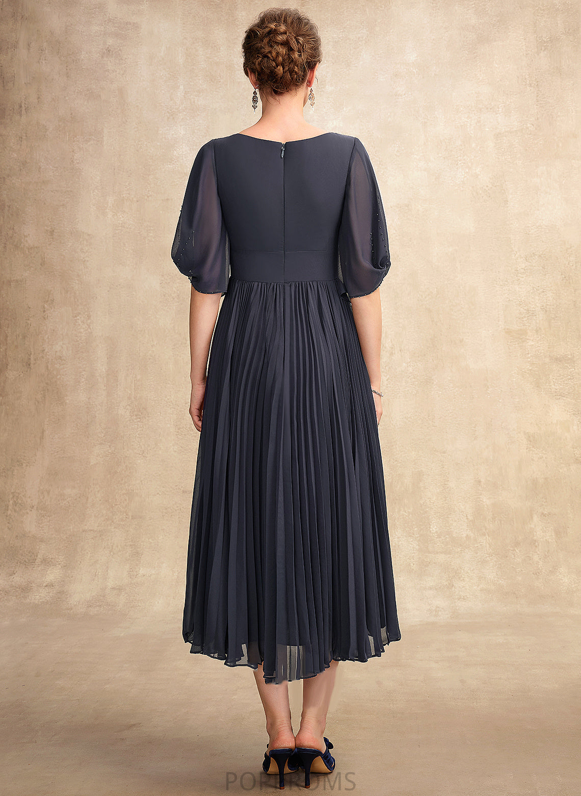 Dress Isis Bride V-neck With the A-Line Tea-Length Mother of the Bride Dresses Pleated Chiffon Mother of