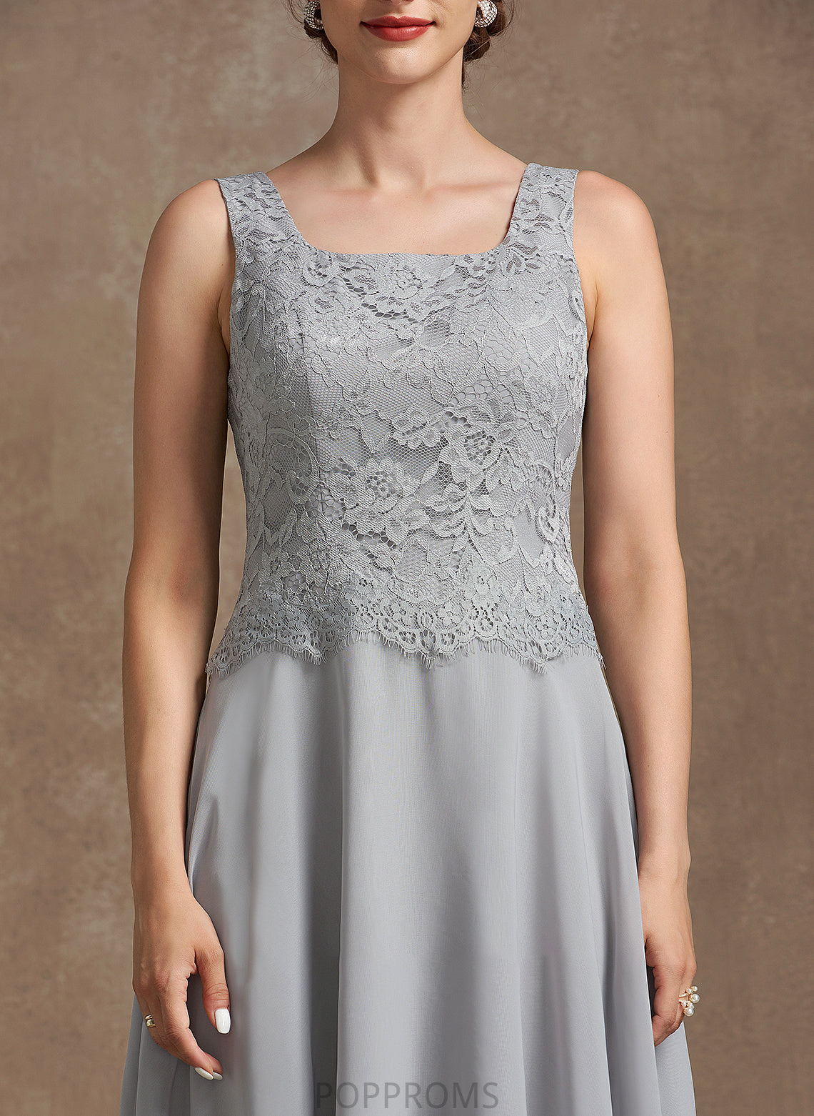 Neckline Dress the Square Knee-Length Caroline Bride of A-Line Chiffon Lace Mother of the Bride Dresses Mother