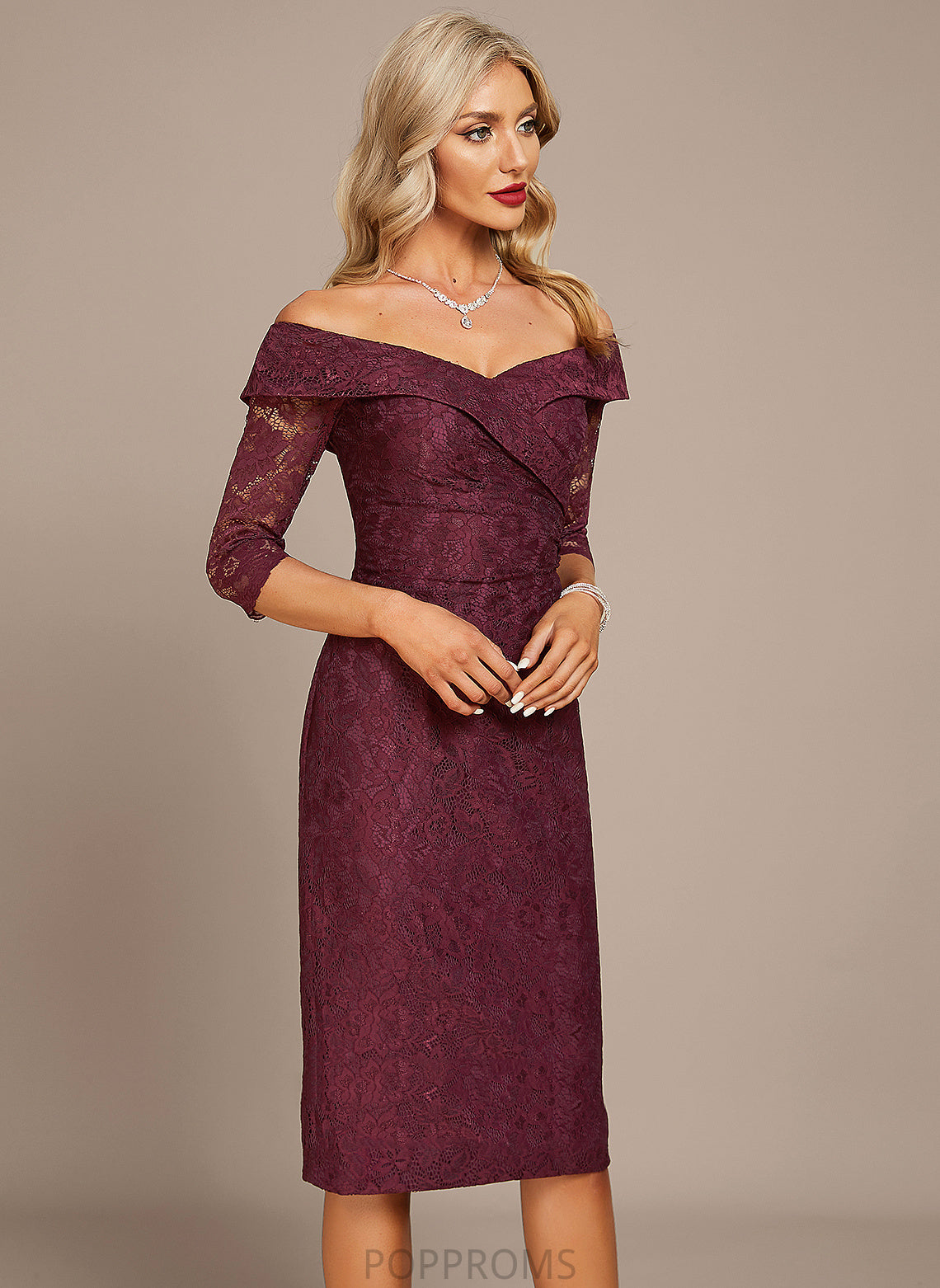 Knee-Length Lace Sheath/Column Off-the-Shoulder Stephanie Cocktail Cocktail Dresses Dress