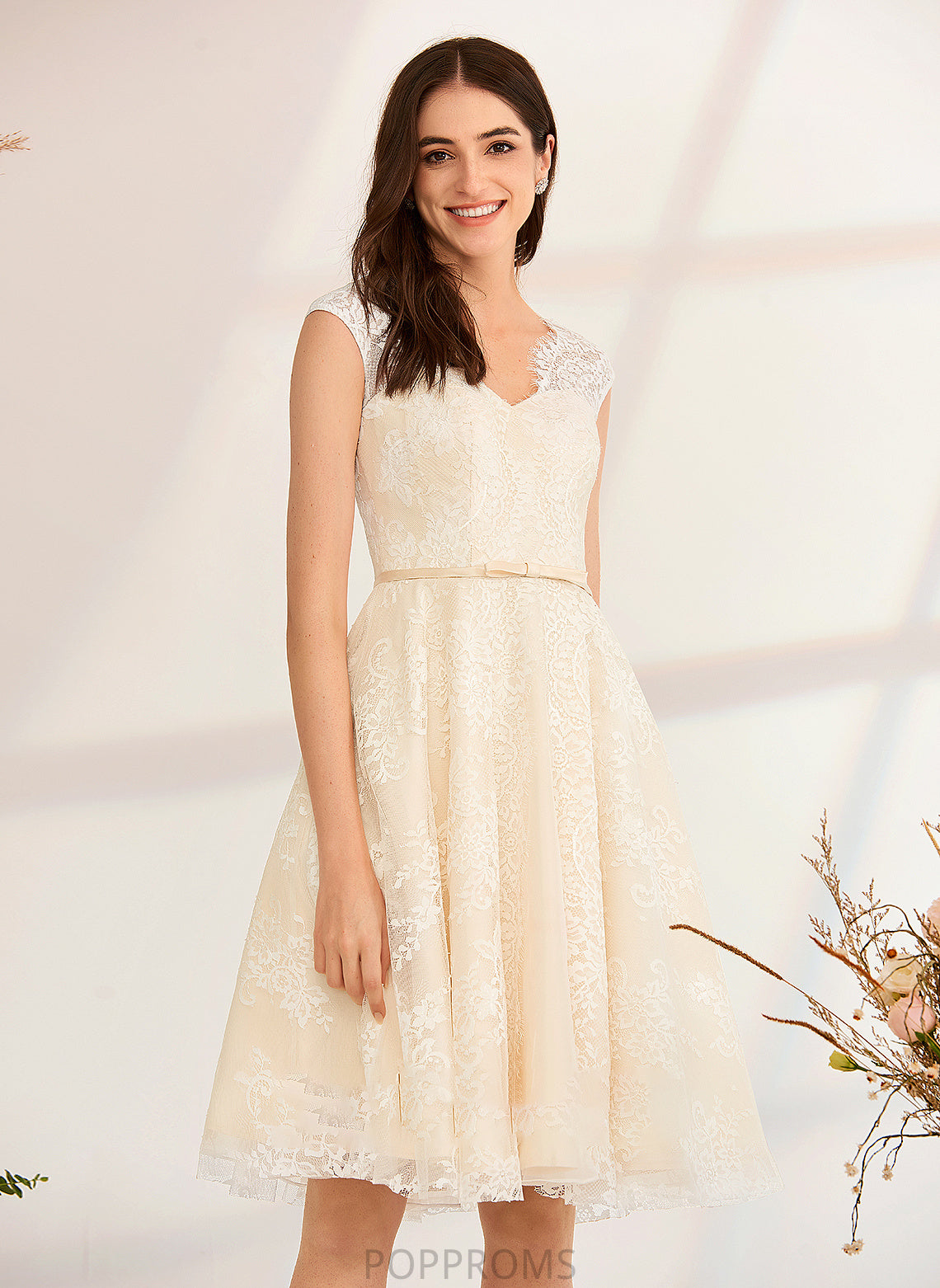 V-neck Wedding Dresses With Lace Jean Wedding A-Line Knee-Length Dress