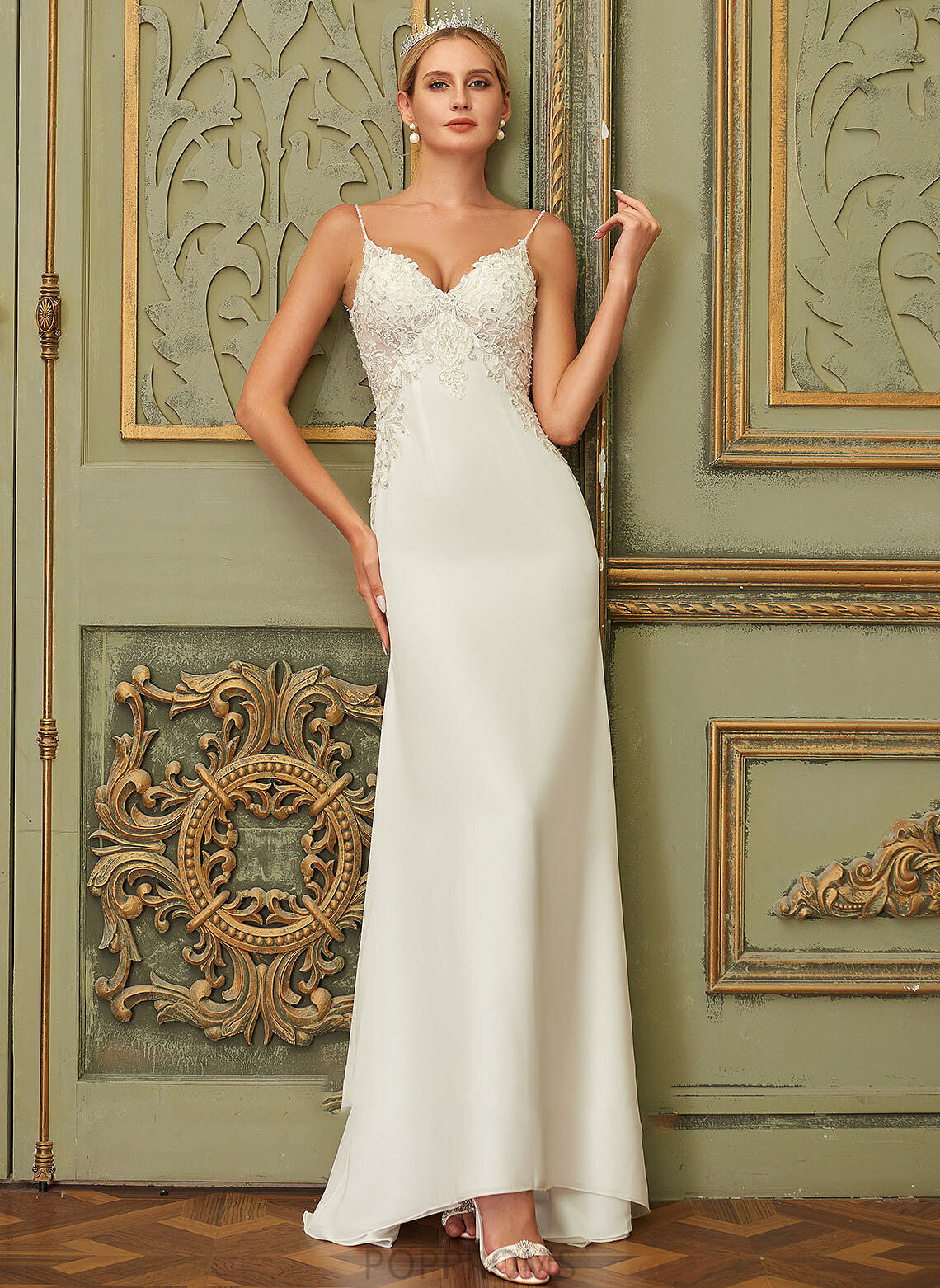 Sweep Chiffon Aisha Lace Trumpet/Mermaid Train V-neck Sequins Wedding Dresses With Dress Wedding