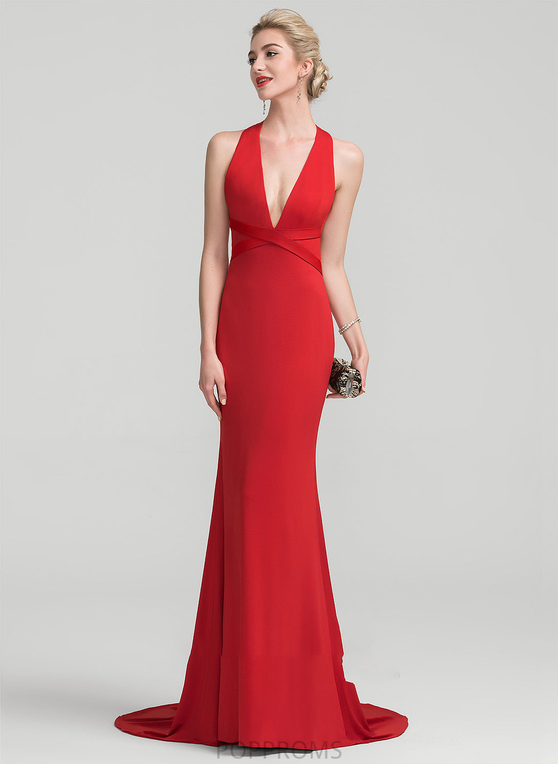 Jersey Train V-neck Sweep Trumpet/Mermaid Makena Prom Dresses