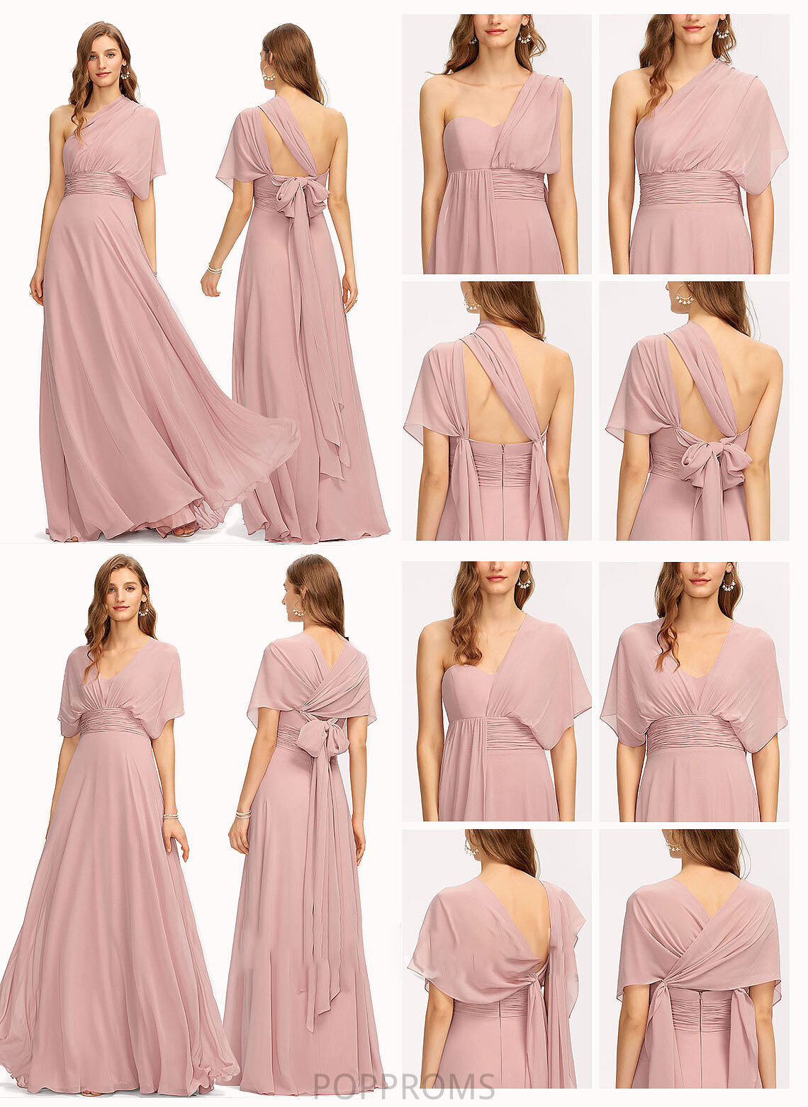 Ruffle Neckline V-neck Floor-Length One-Shoulder A-Line Fabric Halter Embellishment Length Silhouette Mylee Bridesmaid Dresses