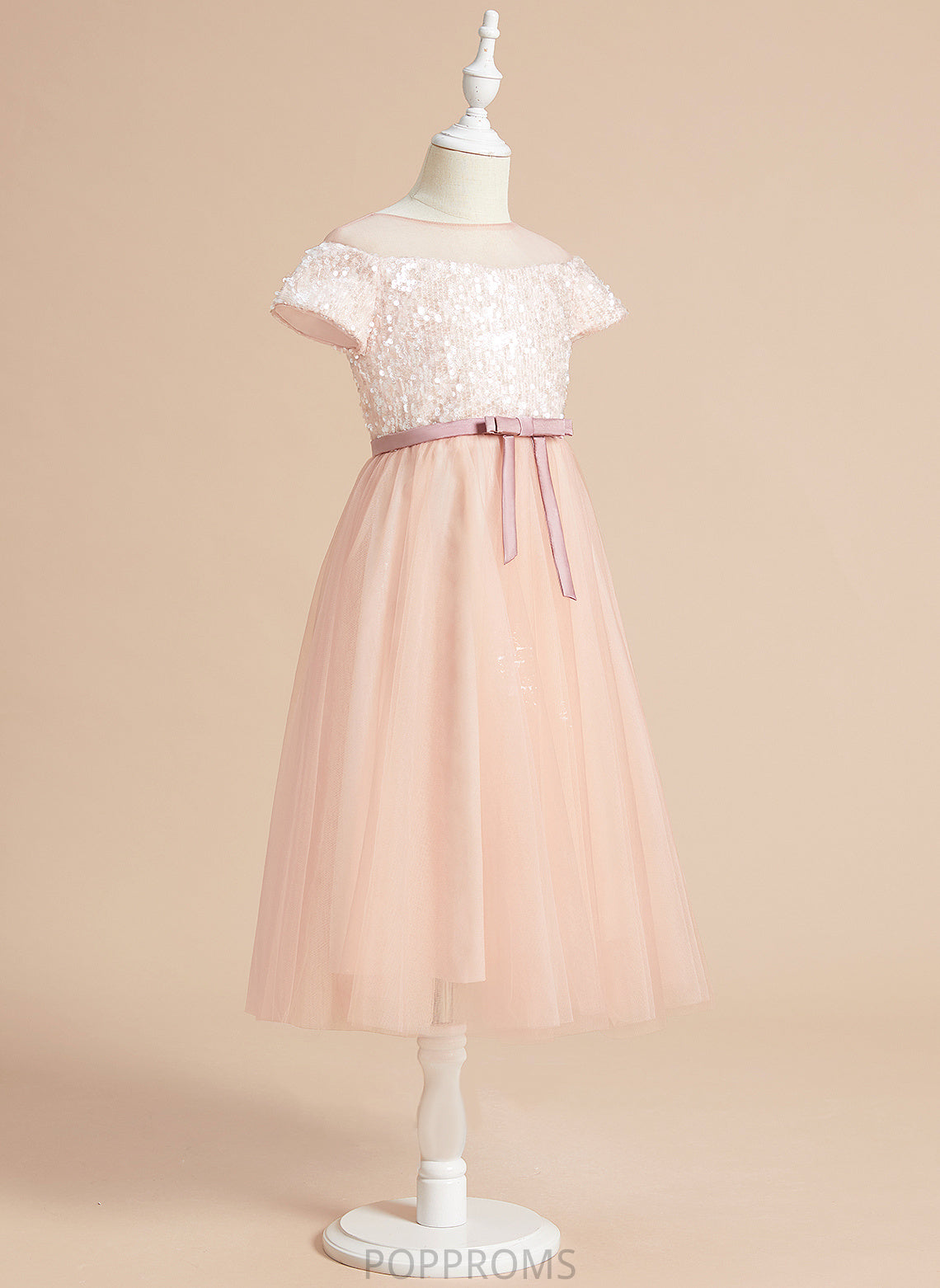 Dress Girl - Alisson Scoop Flower Tea-length Tulle Neck Sleeves Sash/Bow(s) With A-Line Flower Girl Dresses Short