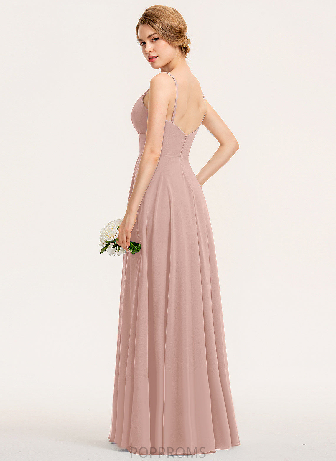 V-neck A-Line Prom Dresses Joy Ruffle With Floor-Length Chiffon