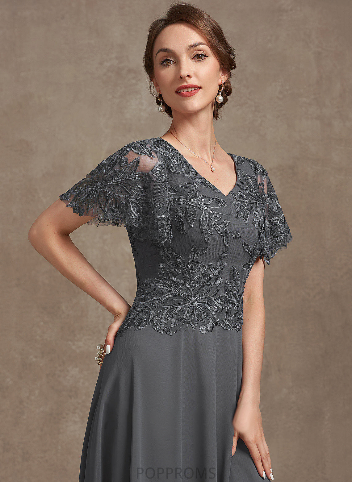 Mother Lace Bride Sequins Dress Mother of the Bride Dresses With the Hillary V-neck of Chiffon A-Line Ankle-Length