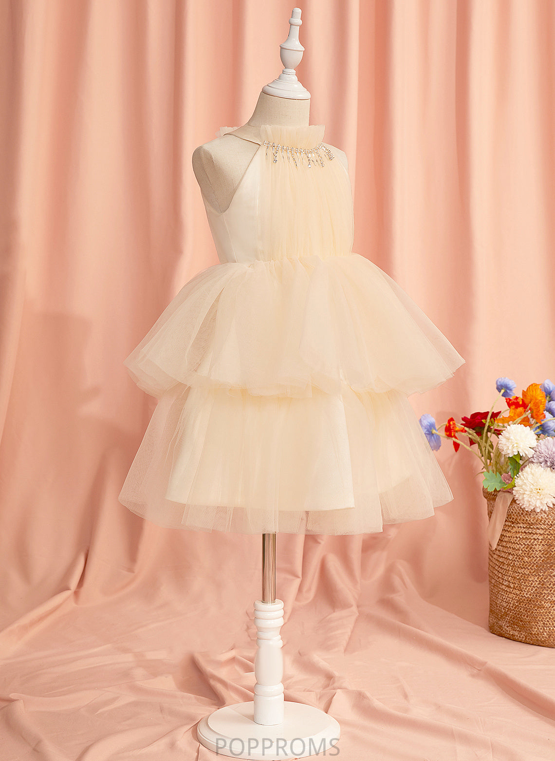 High Flower Girl Dresses With Girl Knee-length Dress Sleeveless - Rhinestone Neck Tulle Flower Ball-Gown/Princess Aaliyah