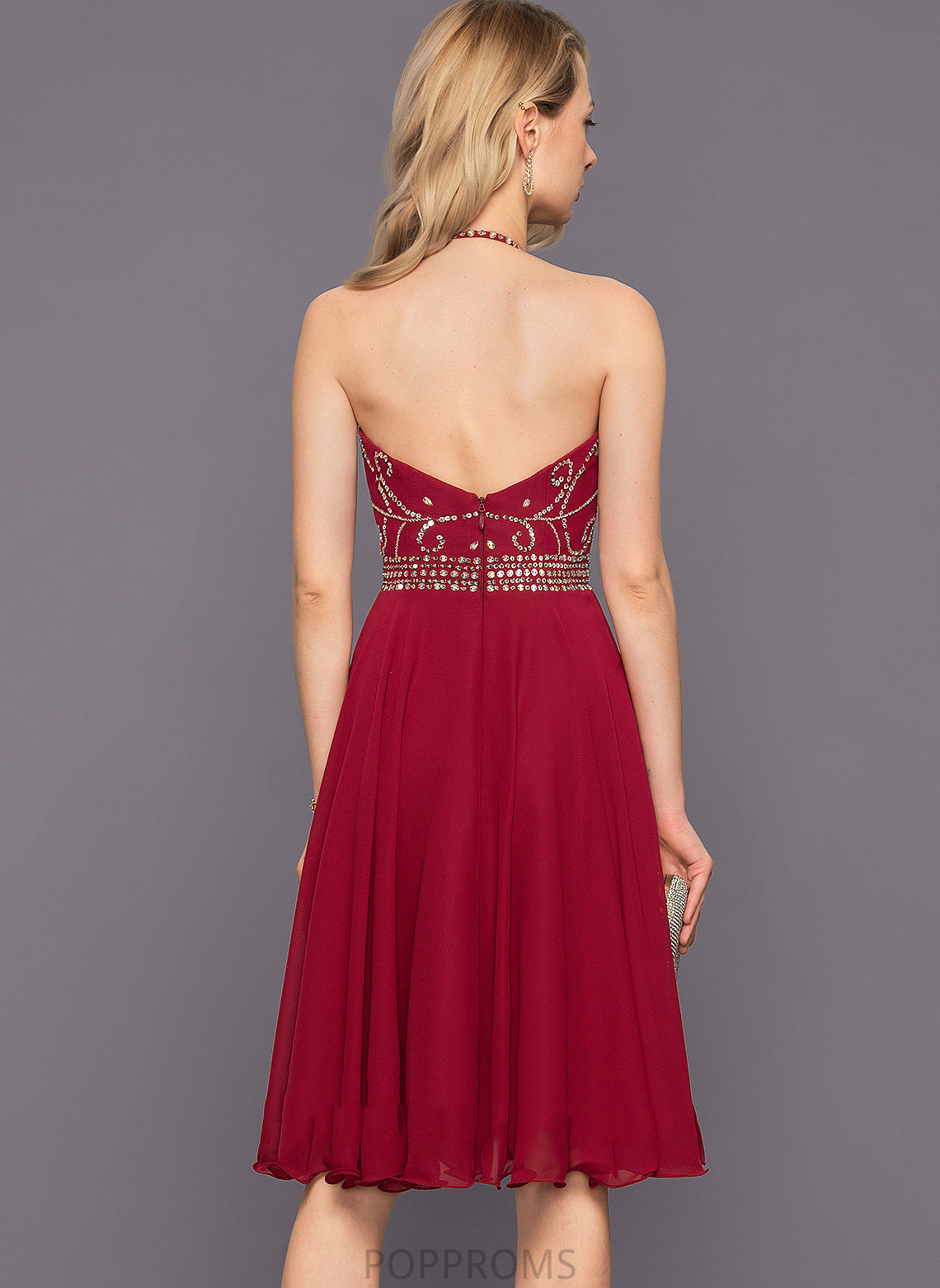 Chiffon Cocktail Beading Halter Cocktail Dresses Sequins Knee-Length Lana With Dress A-Line