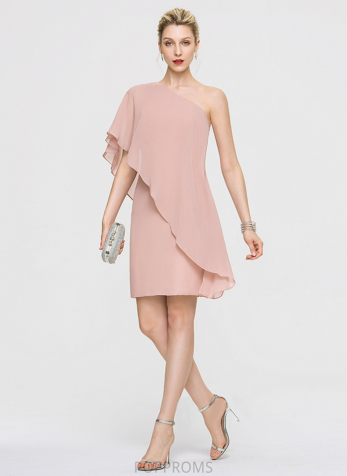 Sheath/Column Cascading Chiffon Ruffles Liana One-Shoulder Knee-Length Cocktail Dresses With Dress Cocktail