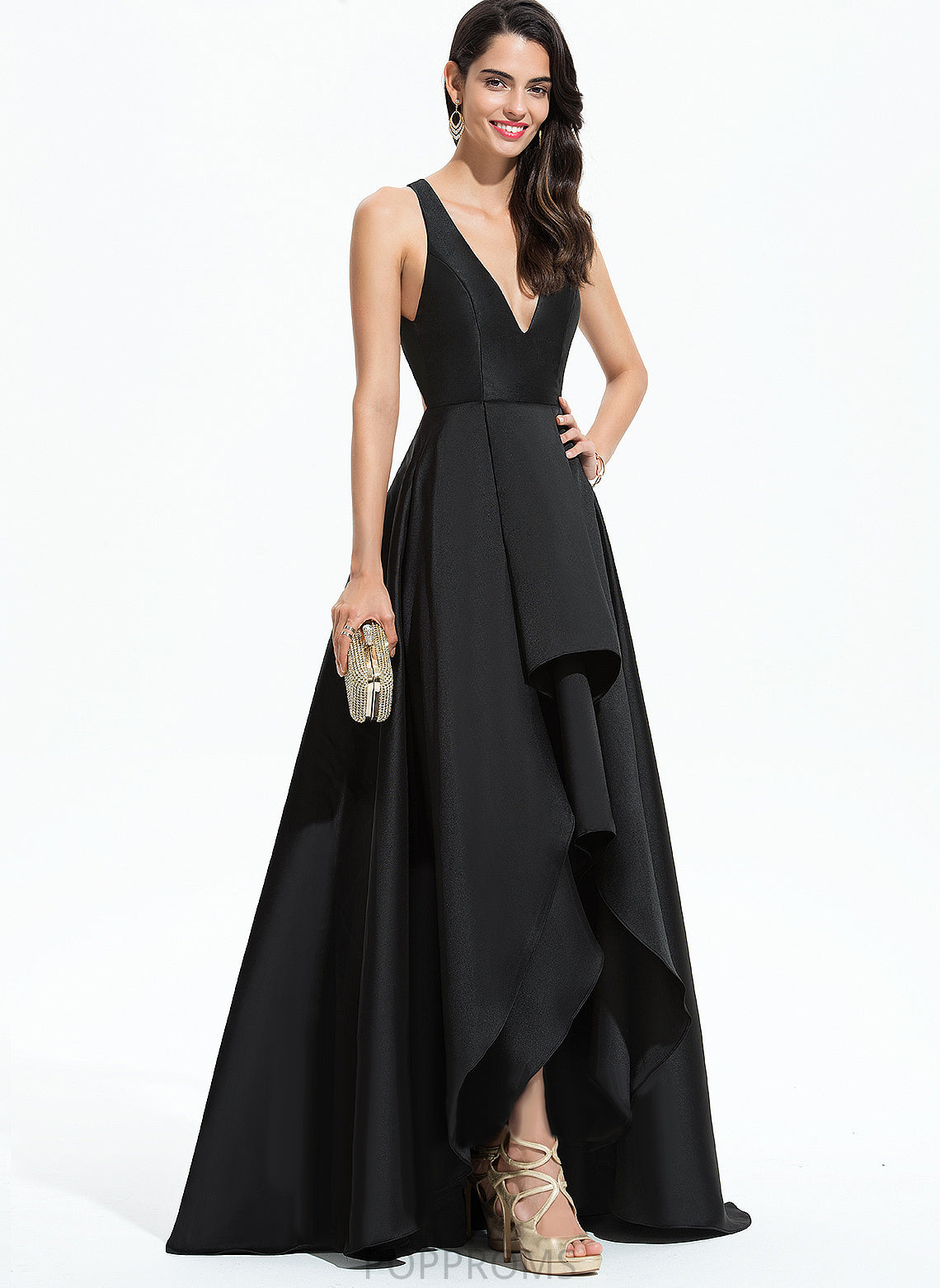 V-neck Jaden A-Line Satin Prom Dresses Asymmetrical