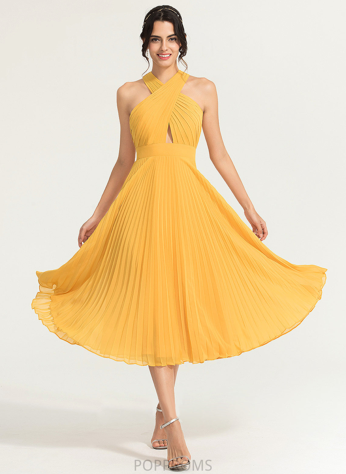 A-Line Chiffon Cocktail Cocktail Dresses Dress With V-neck Payten Pleated Tea-Length