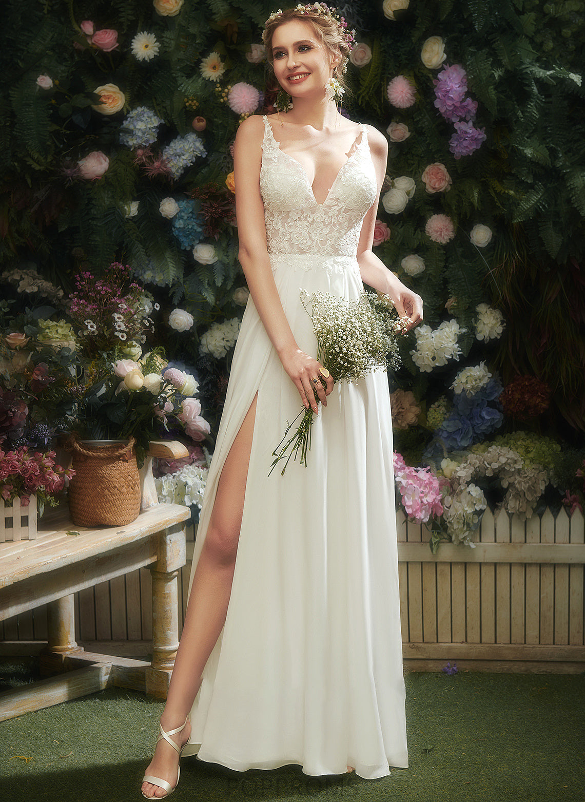 Wedding Dresses Front Mckenna Split Dress With Wedding V-neck Lace A-Line Floor-Length