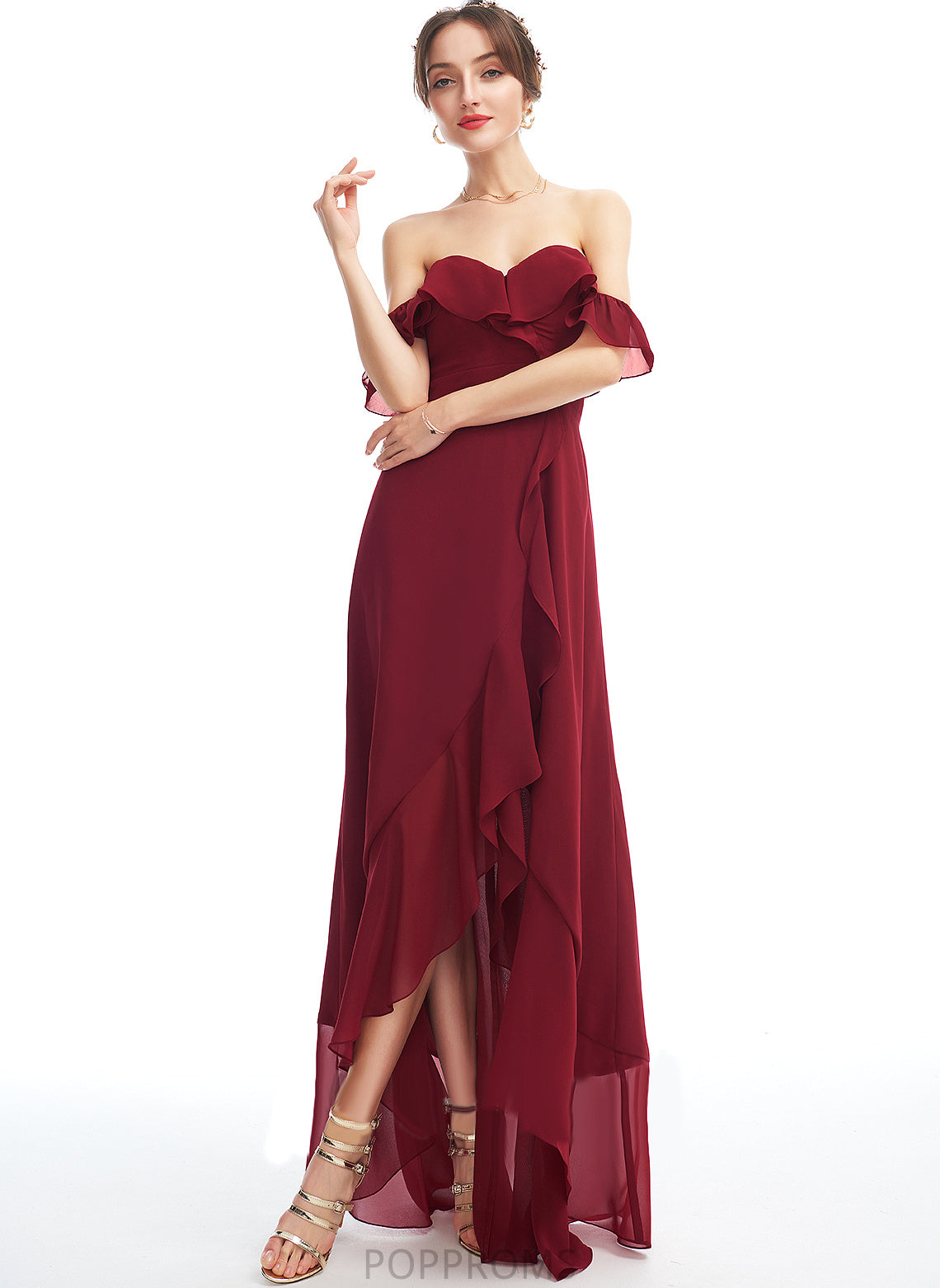 Ruffle With Split Front A-Line Off-the-Shoulder Dress Jocelyn Asymmetrical Cocktail Dresses Chiffon Cocktail