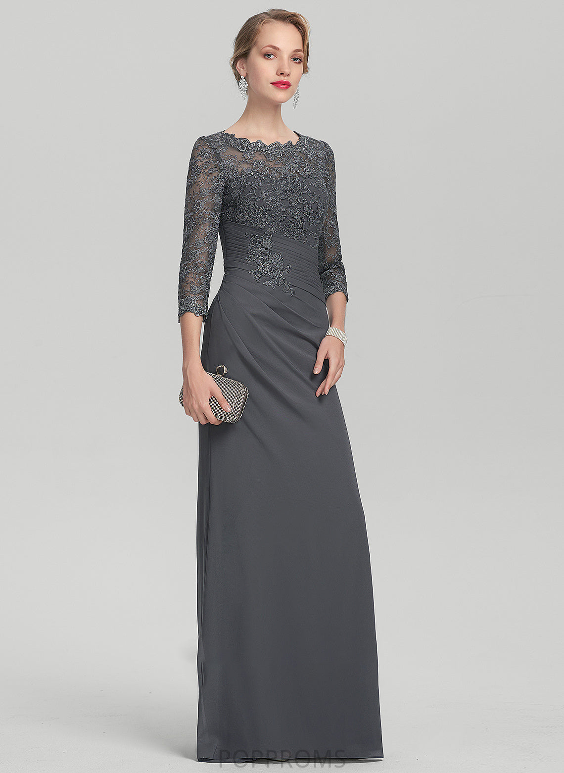 Dress With Neck Sheath/Column Chiffon Rubi Floor-Length Lace Scoop the Mother of the Bride Dresses of Bride Mother Ruffle