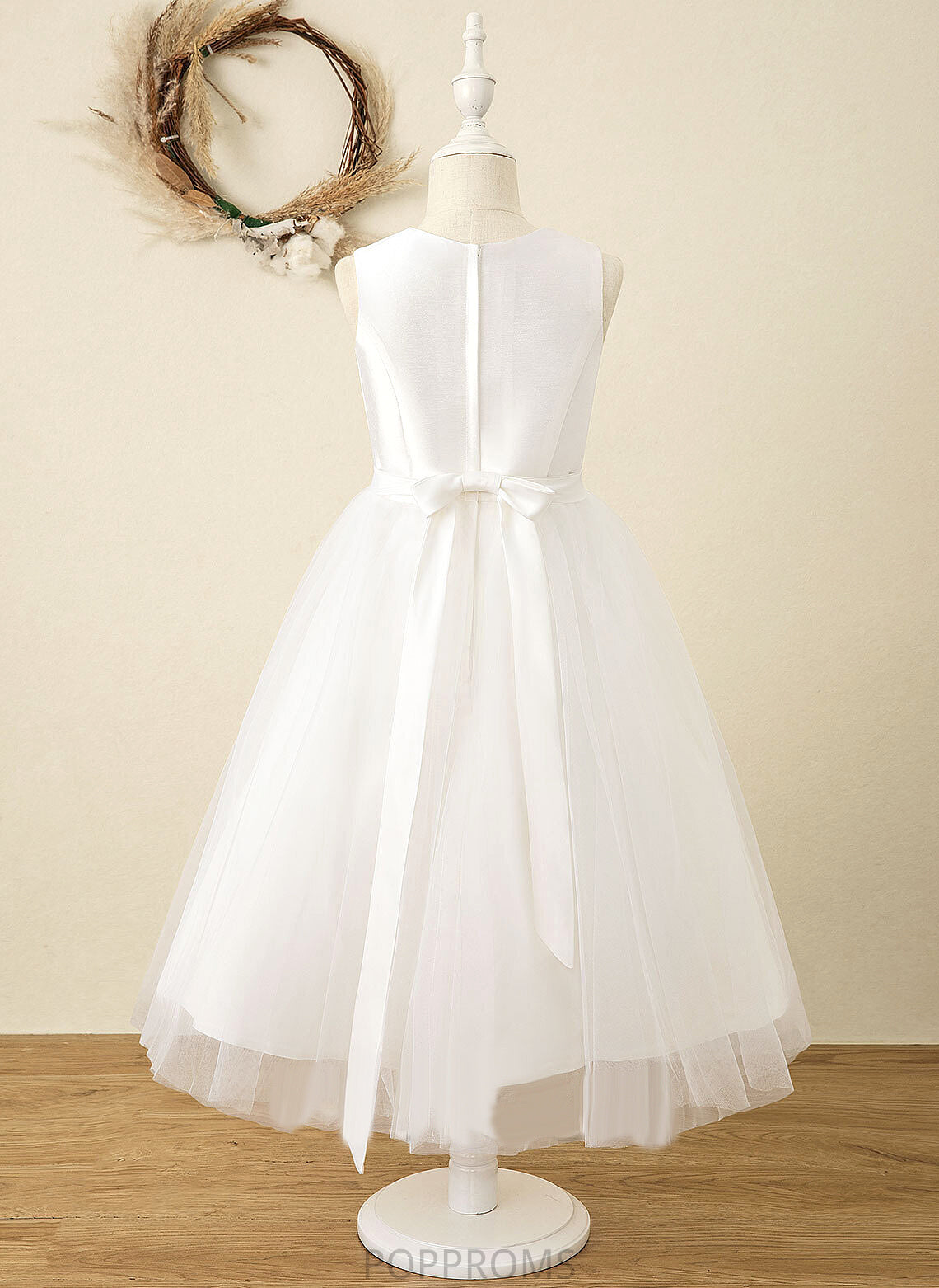 Satin/Tulle - Flower Girl Dresses Tea-length Girl Dress Gertrude Scoop Sleeveless Flower A-Line Neck