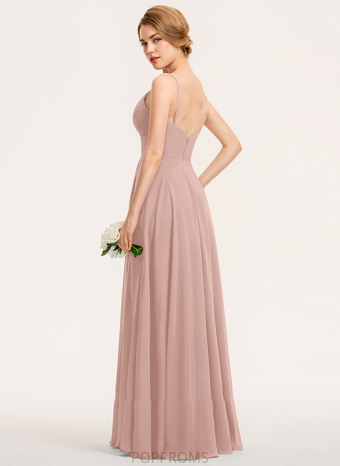 V-neck A-Line With Ruffle Pockets Chiffon Philippa Prom Dresses Floor-Length