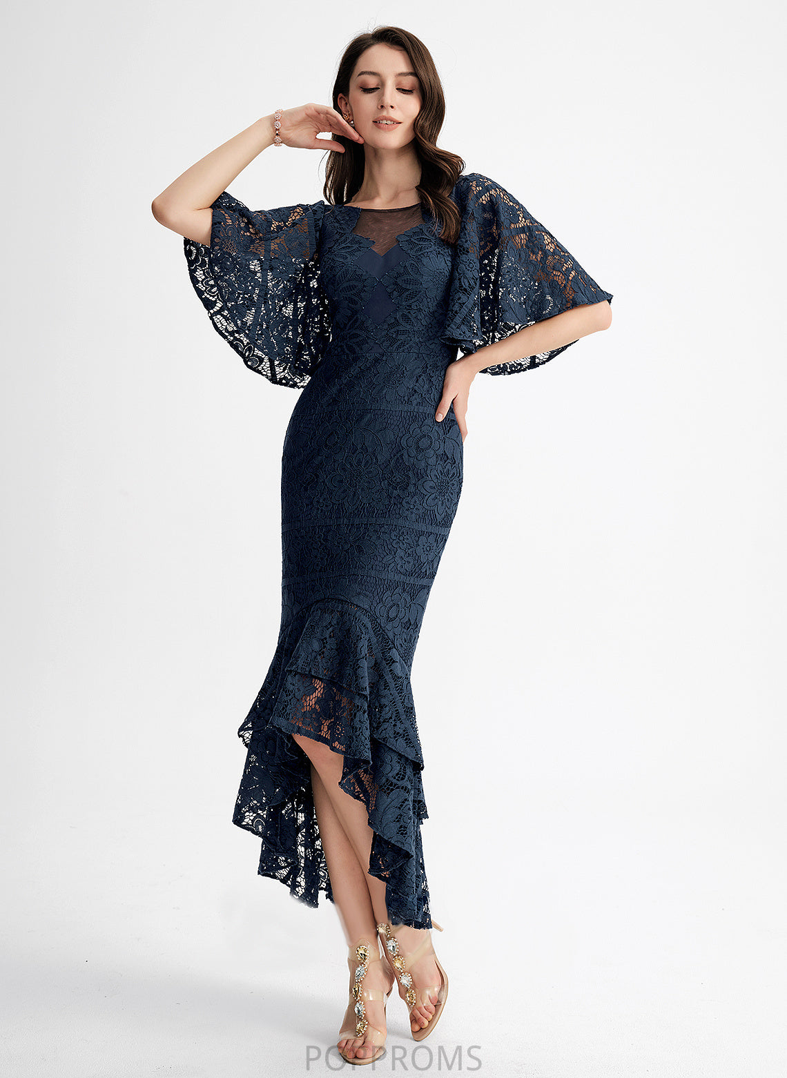 Asymmetrical Neck Trumpet/Mermaid Cocktail Dresses Ruffle Scoop With Lace Dress Sanai Cocktail