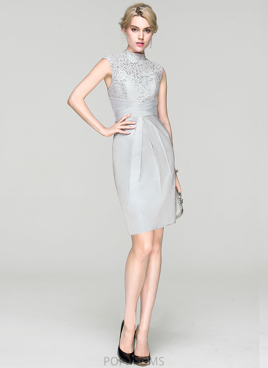 Cocktail Dresses Dress Neck Lace Raven High Sheath/Column Cocktail Knee-Length With Ruffle Charmeuse