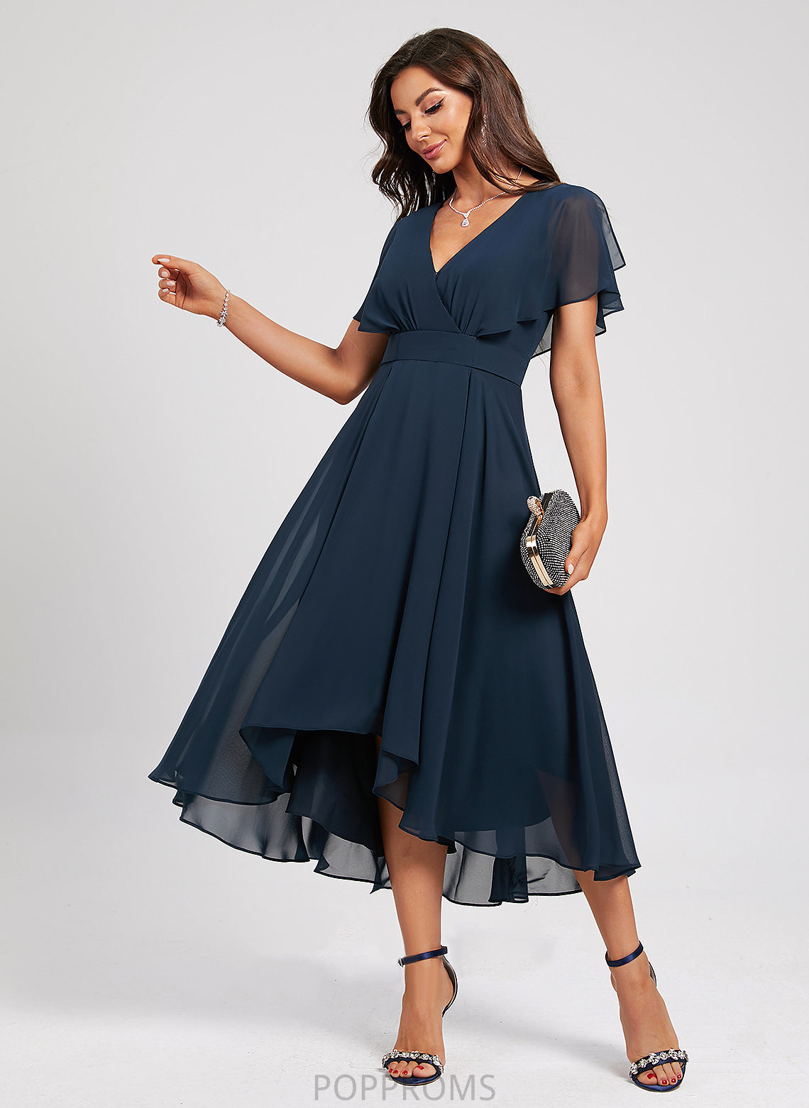 Miriam Cocktail Dresses With Cocktail Chiffon V-neck A-Line Dress Sash Asymmetrical