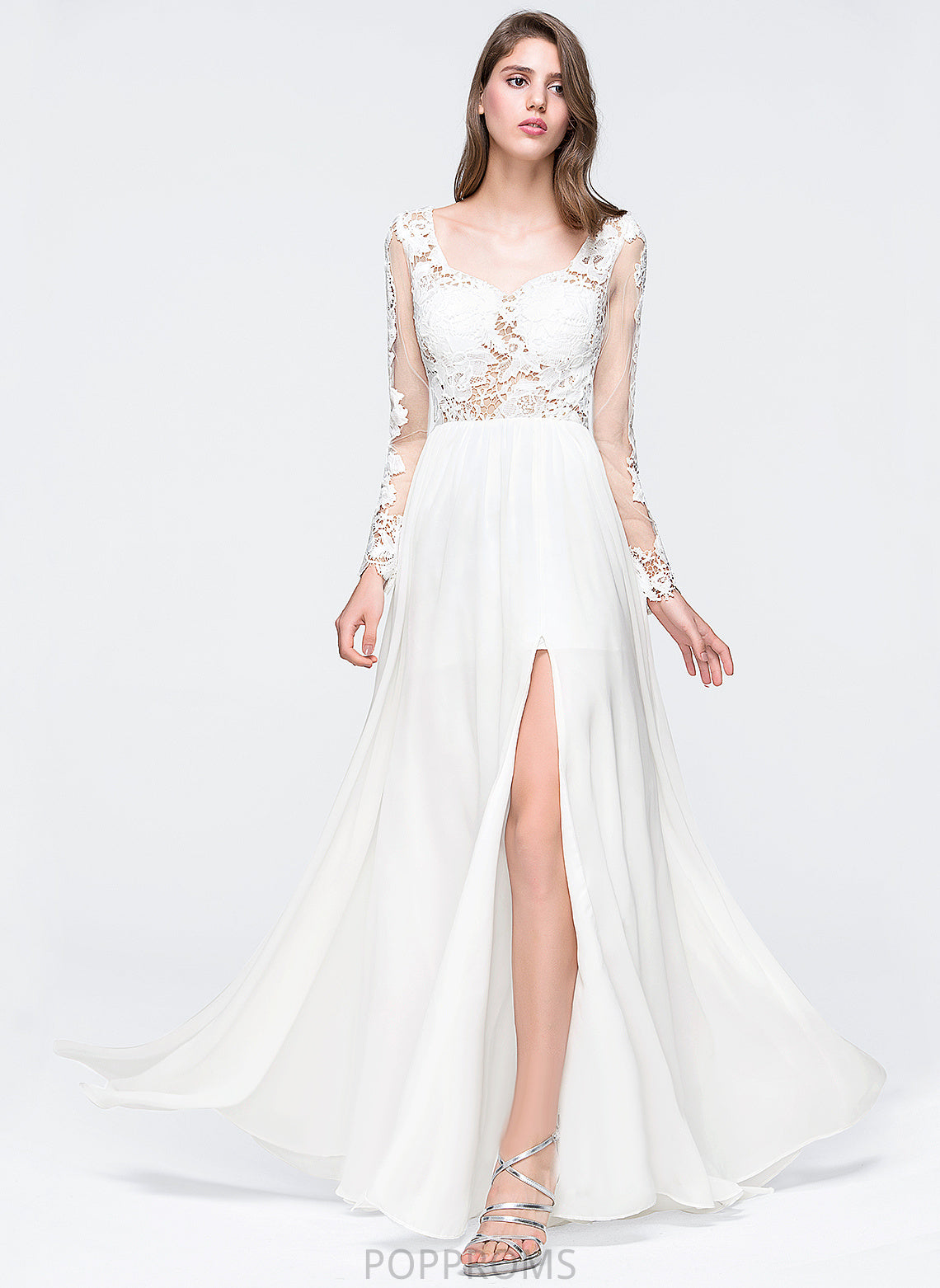 Prom Dresses Floor-Length Iliana A-Line Lace Chiffon Sweetheart