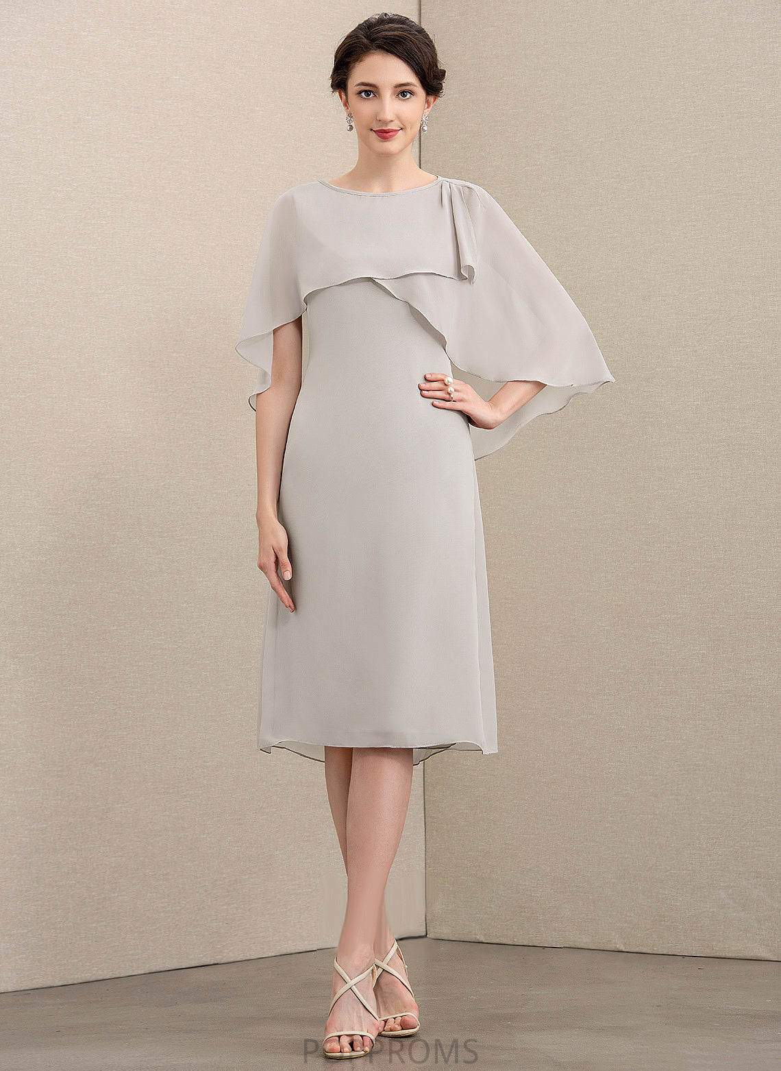 A-Line Alannah Knee-Length Bride Dress the Neck of Chiffon Mother of the Bride Dresses Mother Scoop