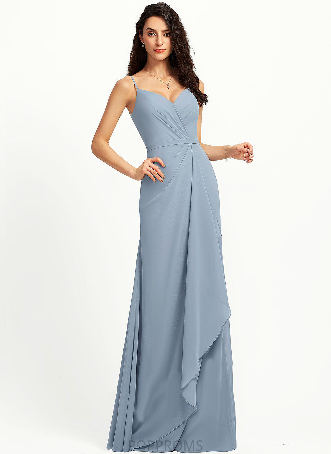 Sheath/Column V-neck Length Floor-Length Neckline Fabric Silhouette Straps Louise Floor Length Sleeveless V-Neck Bridesmaid Dresses