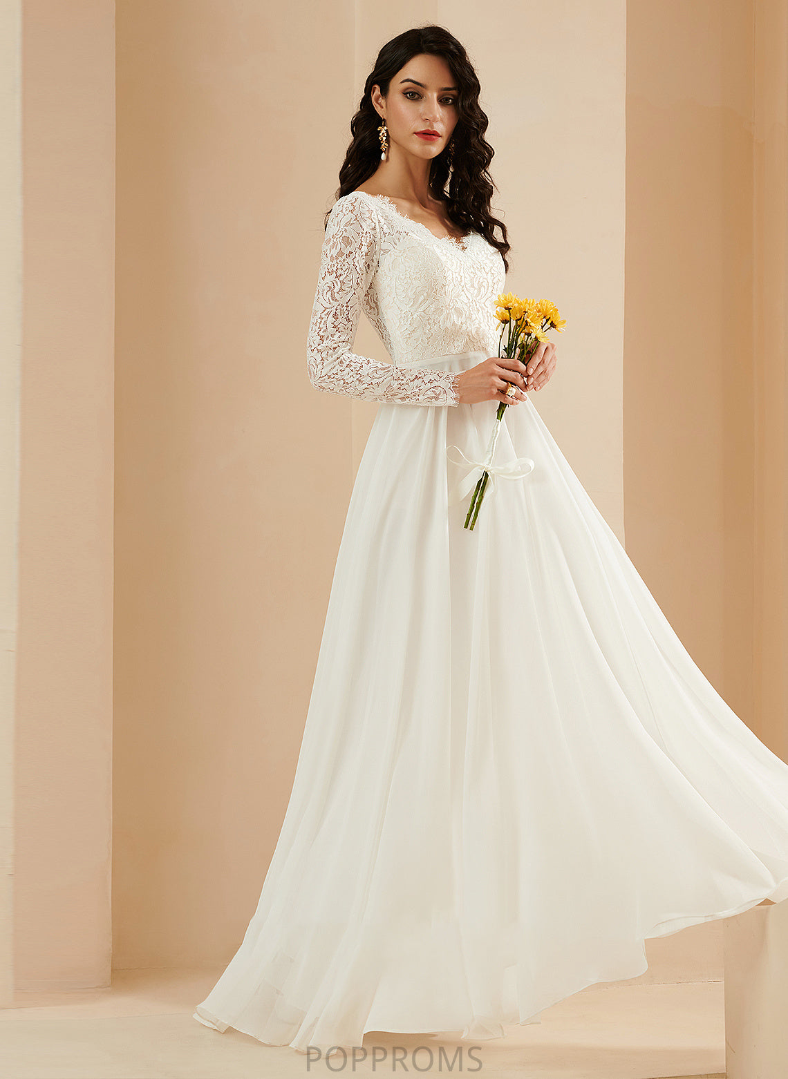 A-Line Lace Wedding Malia Wedding Dresses Sweep V-neck With Train Dress