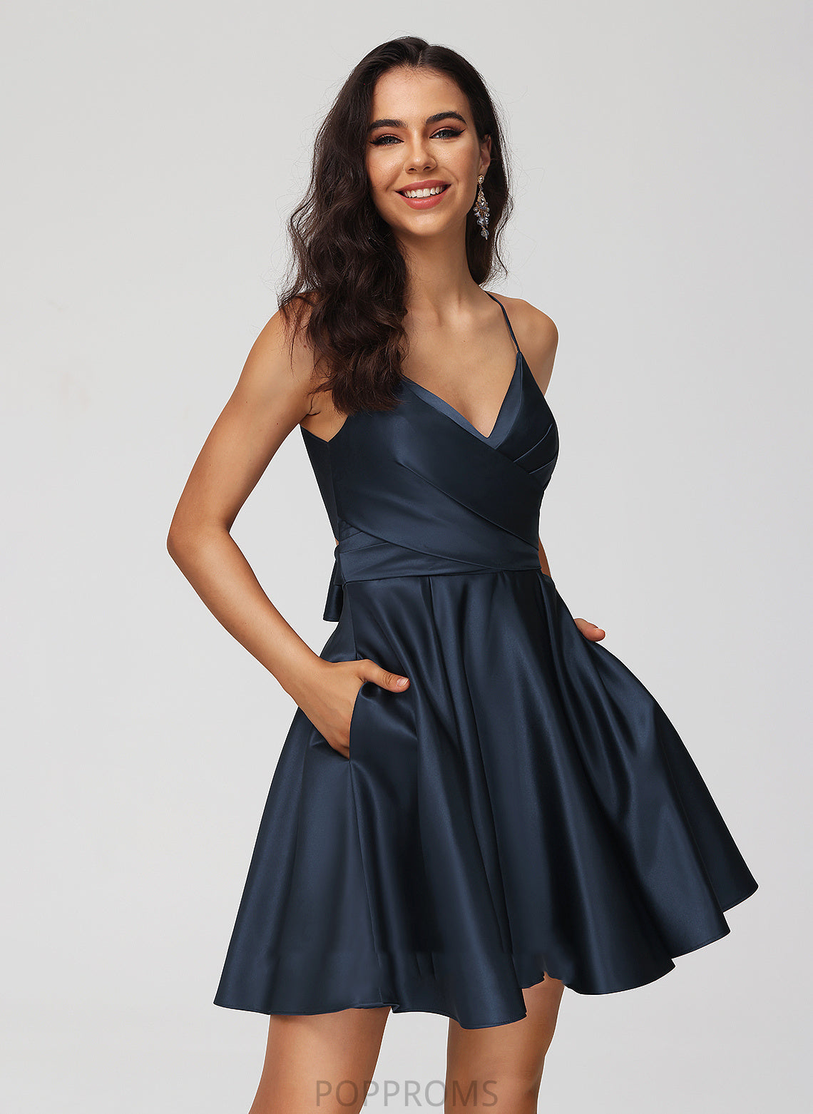 A-Line Pleated With Short/Mini Homecoming Dresses Matilda V-neck Dress Satin Homecoming