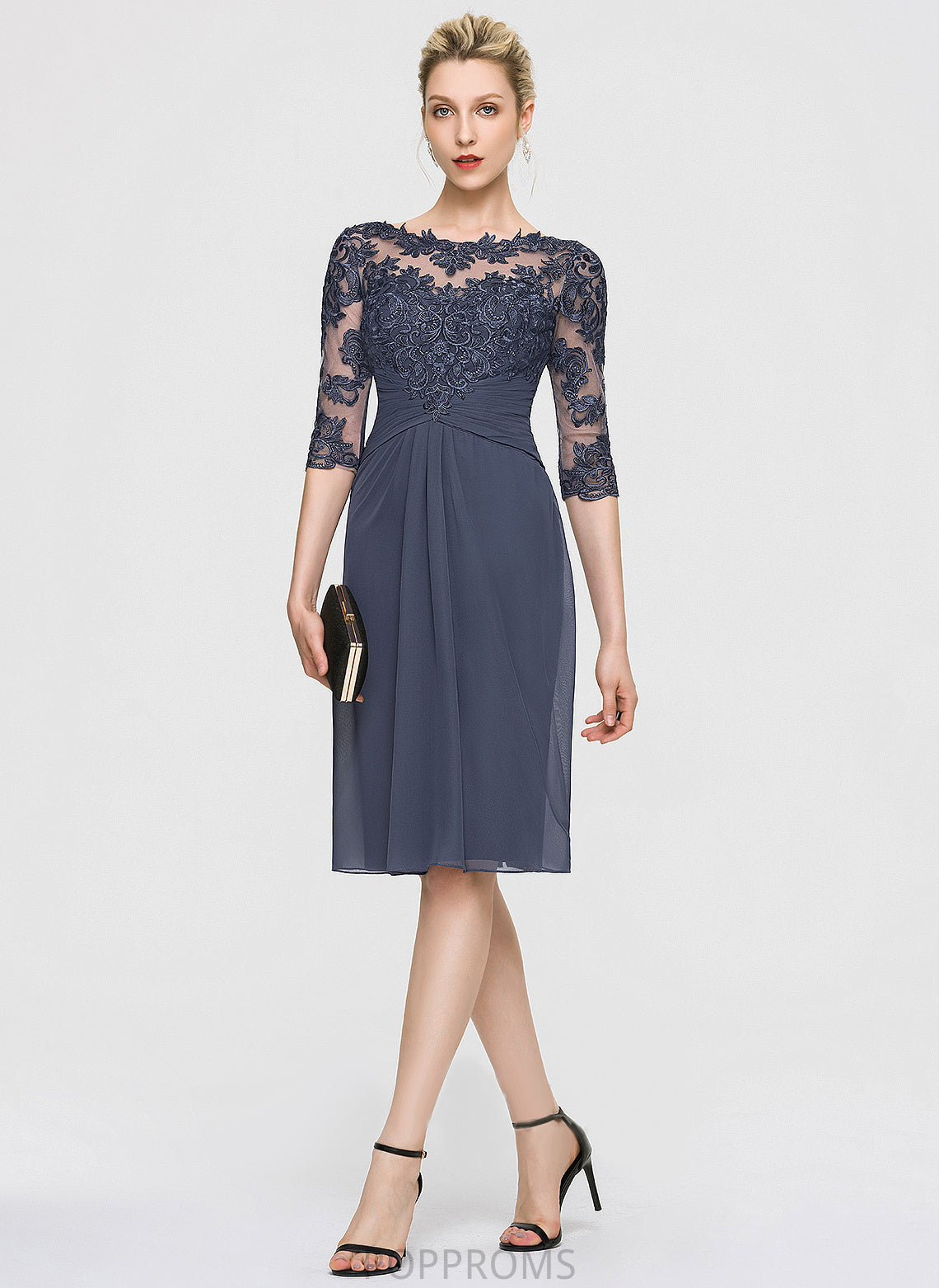 Dress Cocktail Dresses Chiffon Scoop Neck Jaylee Sheath/Column Knee-Length Cocktail Lace