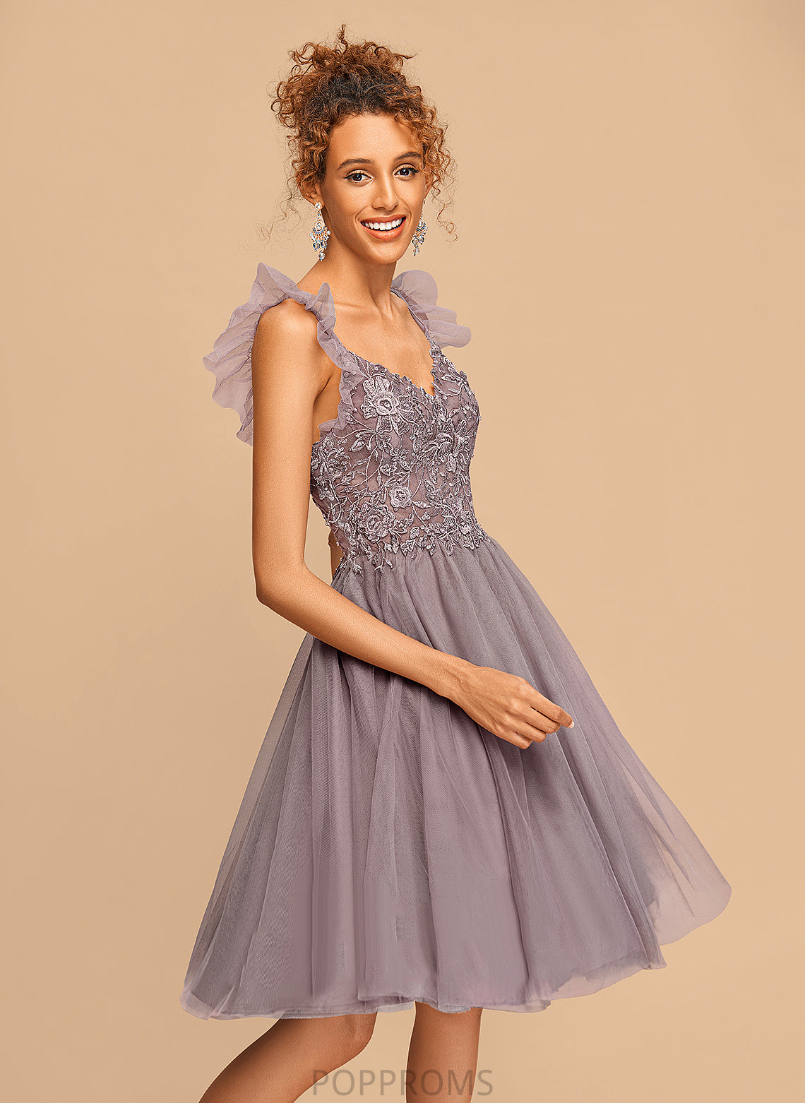 Knee-Length Dress Lace Ruffles Homecoming Homecoming Dresses A-Line Tulle V-neck Paige With Cascading