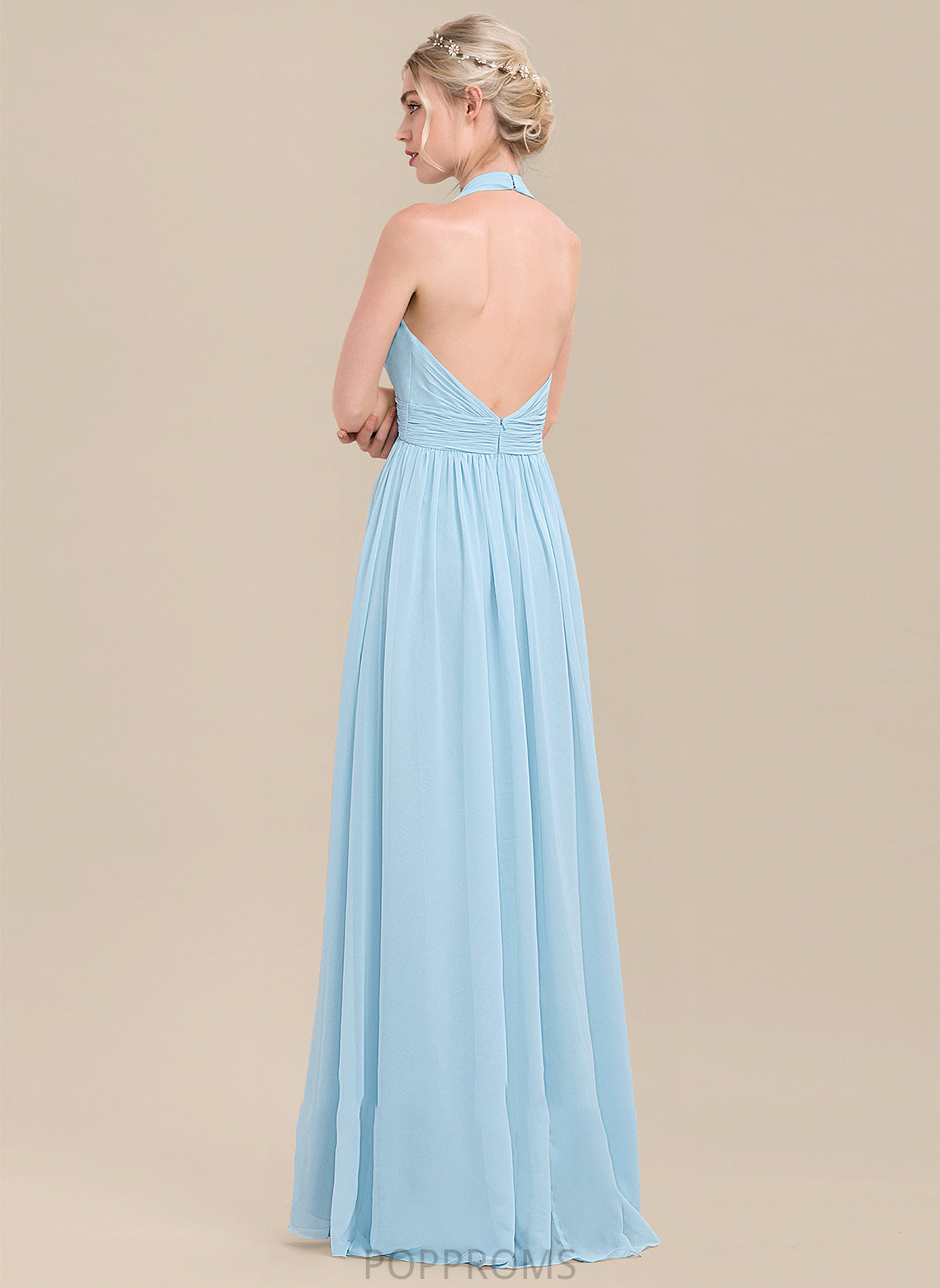 Floor-Length Silhouette A-Line Length Neckline Embellishment Ruffle Halter Fabric Abbey Natural Waist Sheath/Column Bridesmaid Dresses