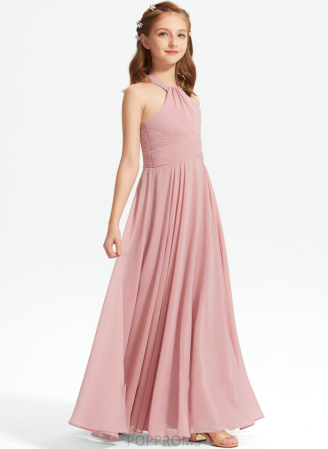 With Ruffle Chiffon Floor-Length Zaria Neckline A-Line Square Junior Bridesmaid Dresses