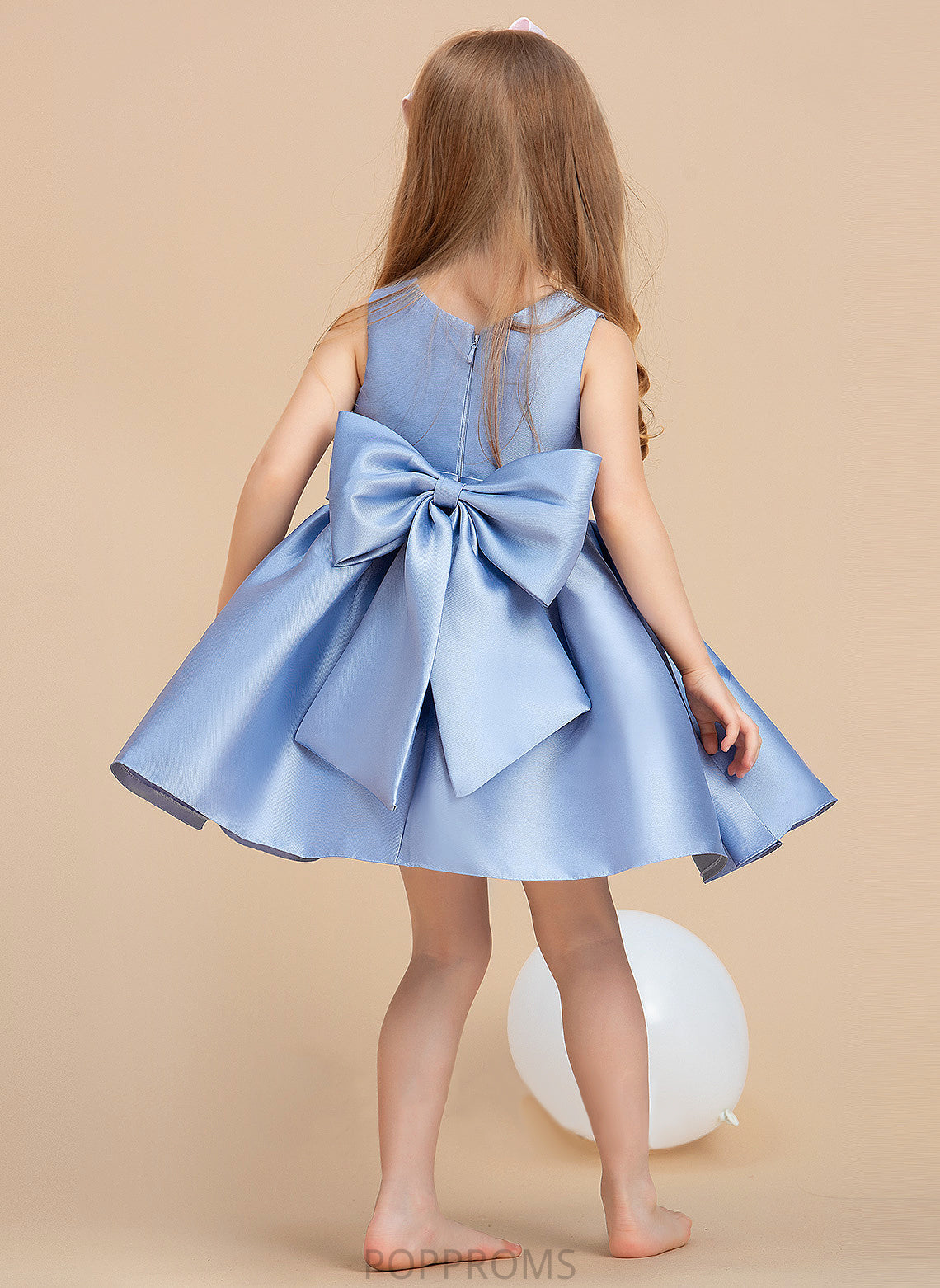 Bow(s) With Flower Girl Dresses Neck Ball-Gown/Princess - Satin Dress Knee-length Scoop Karly Sleeveless Girl Flower