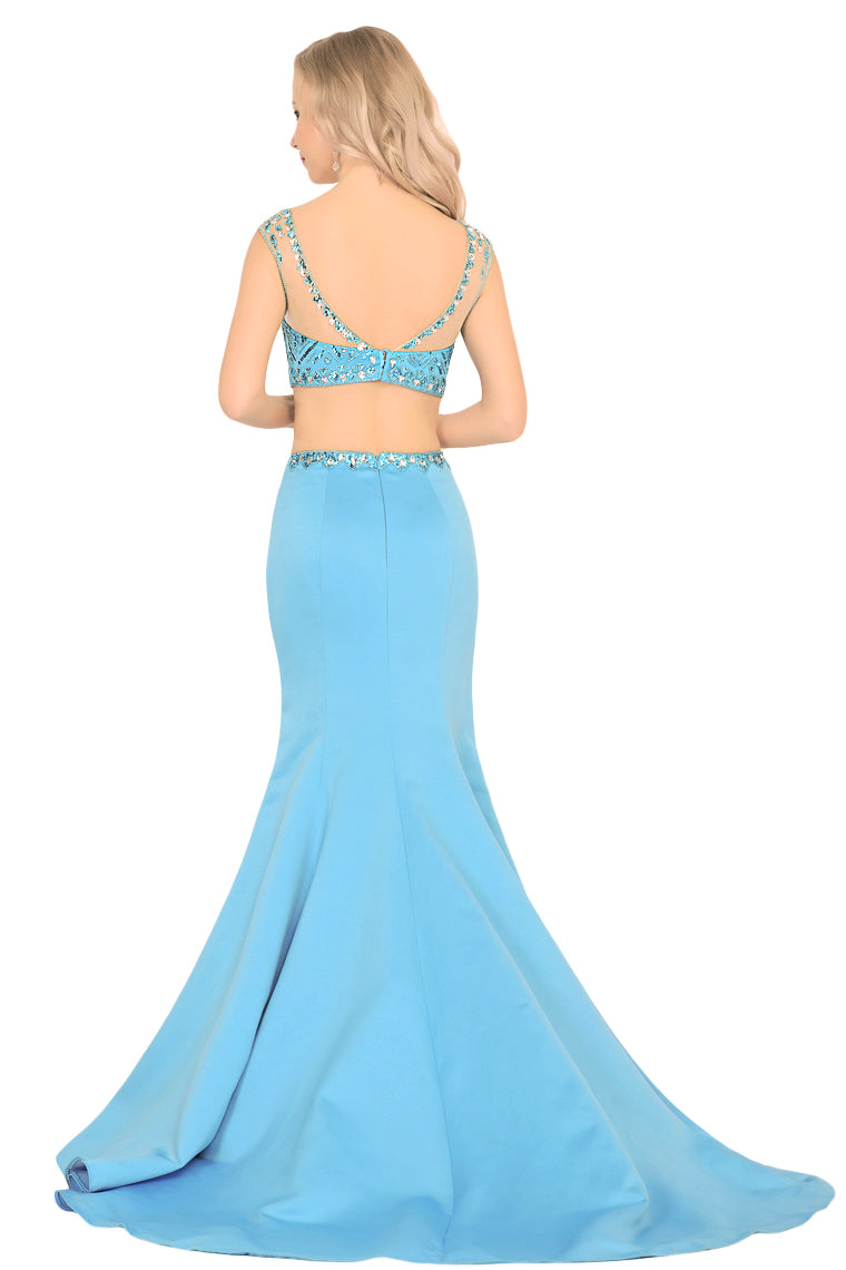 2024 Two-Piece Scoop Prom Dresses Mermaid Satin With Beading