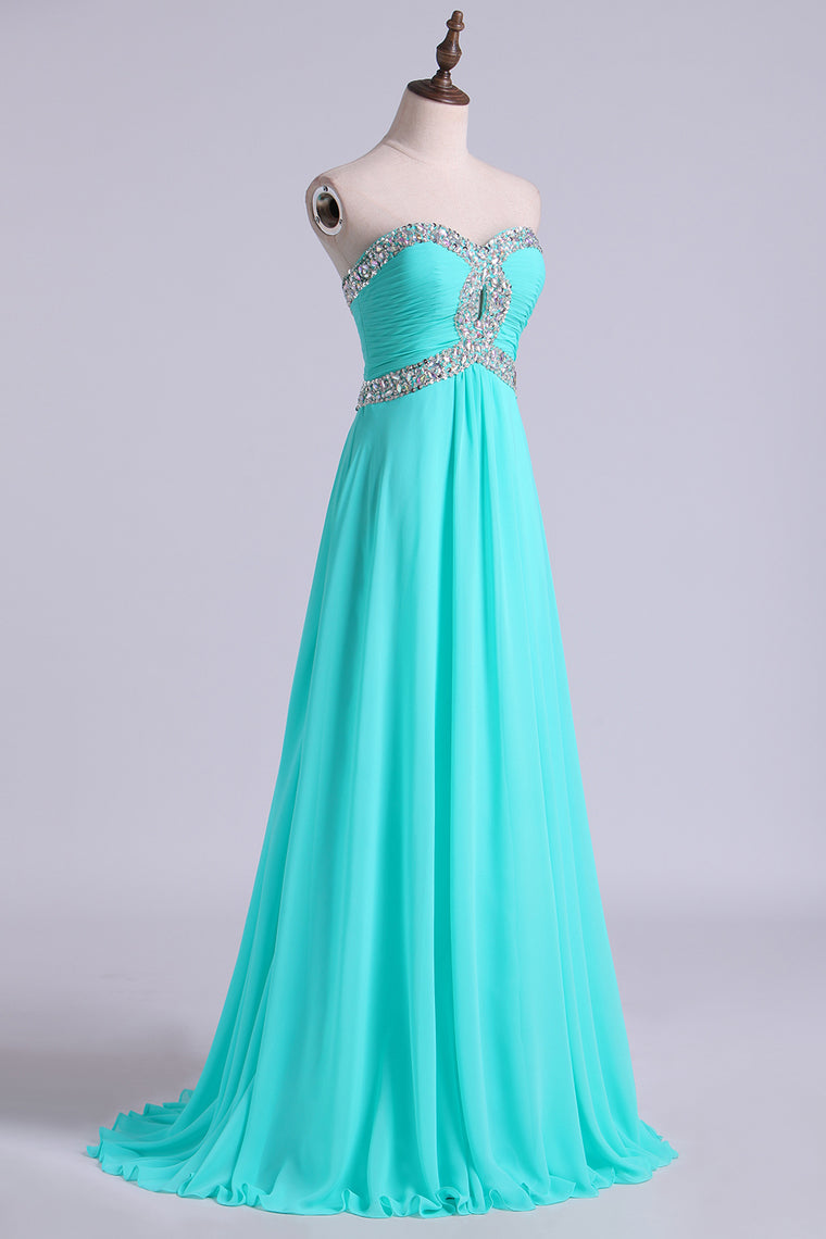 2024 Prom Dresses A Line Floor Length Sweetheart Chiffon With Rhinestone