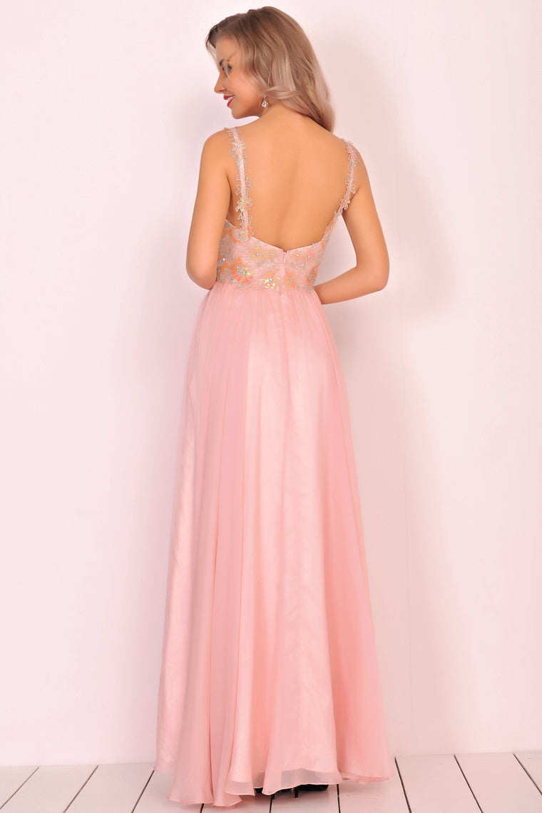 2024 A Line Spaghetti Straps Prom Dresses Chiffon With Beads And Applique