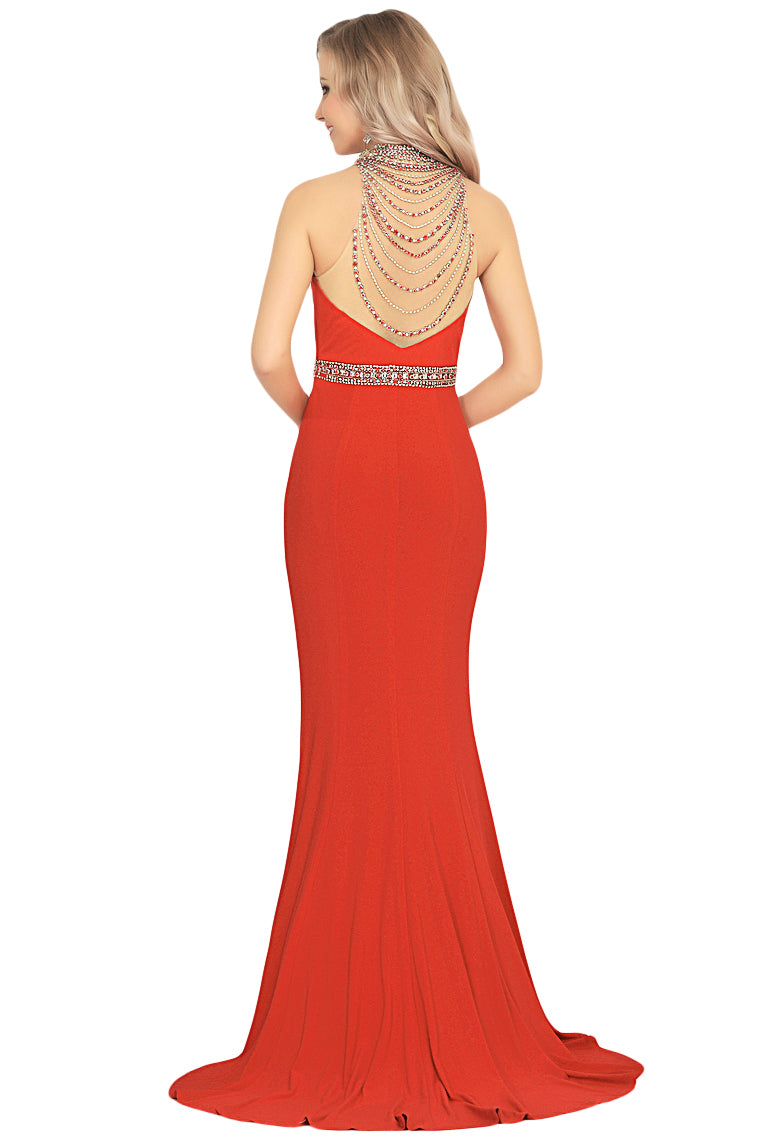 2024 Prom Dresses Mermaid High Neck Spandex With Beading Sweep Train