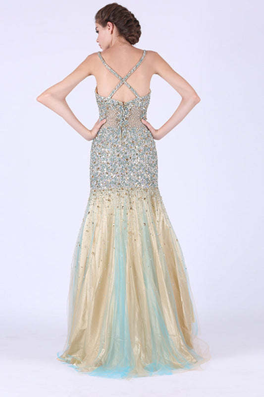 2024 Prom Dresses Mermaid Spaghetti Straps With Beading Tulle