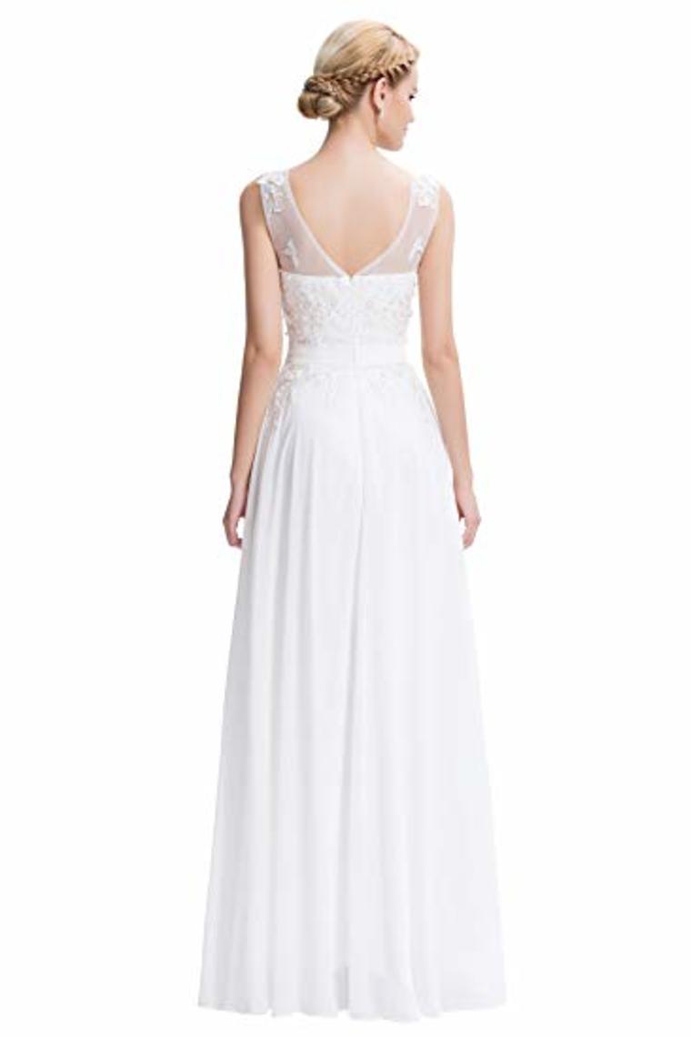 Lace Chiffon Round Neck A Line Wedding Bridesmaid Long Evening  Festive Party Dress