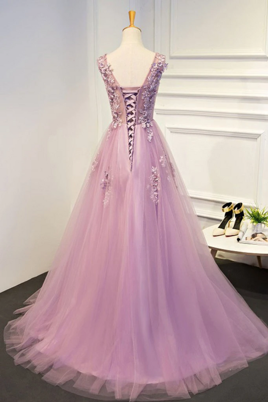 A Line  Appliques Beading Evening Prom Dresses Sexy See Through Dance Dress