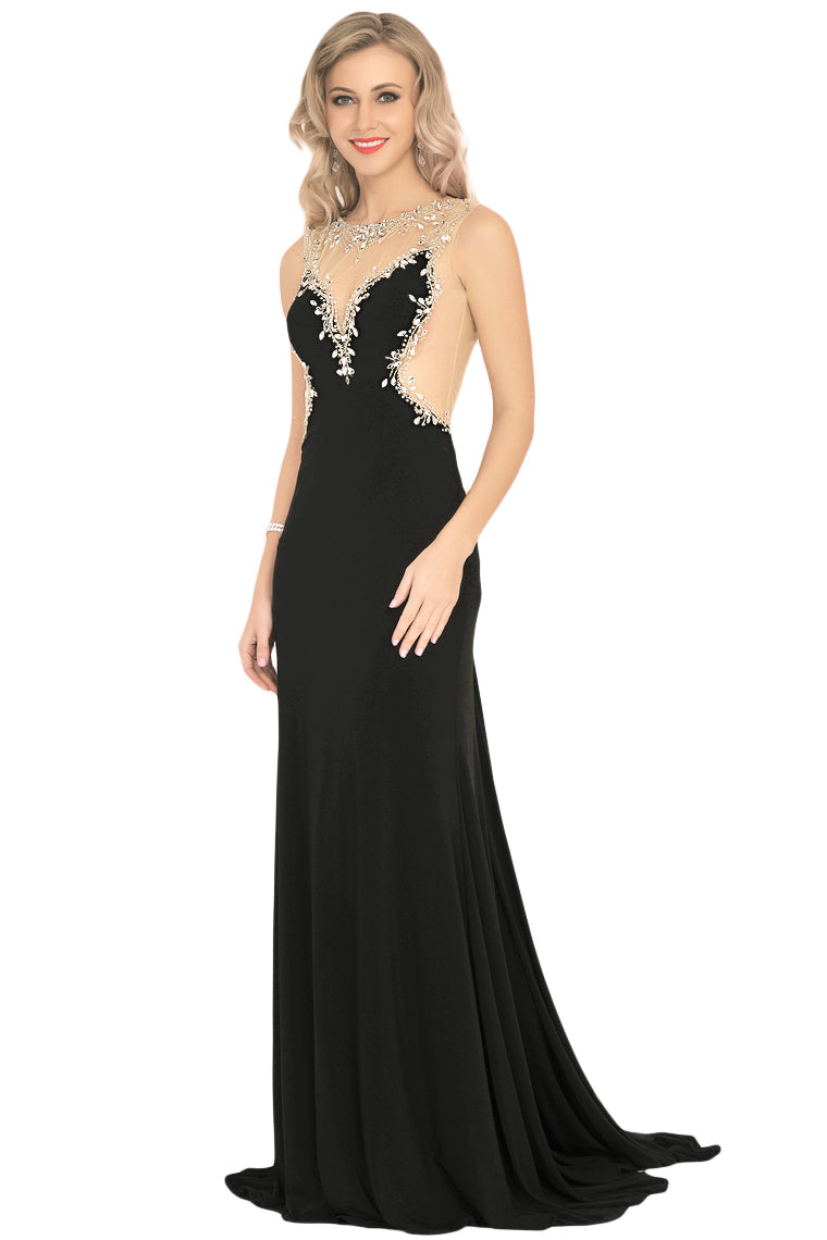 2024 Mermaid Boat Neck Spandex Prom Dresses With Beads&Rhinestones