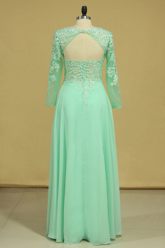 2024 Prom Dresses Bateau A Line Chiffon Floor Length With Beading