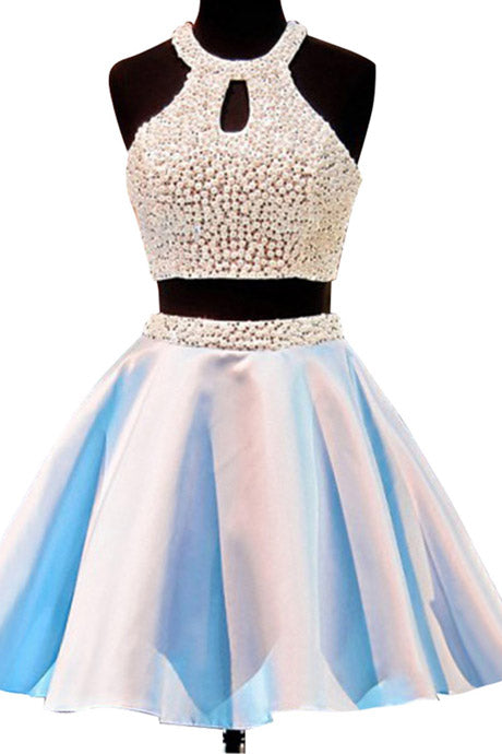 A-Line Jewel Selina Homecoming Dresses Open Back Short With Beading Keyhole